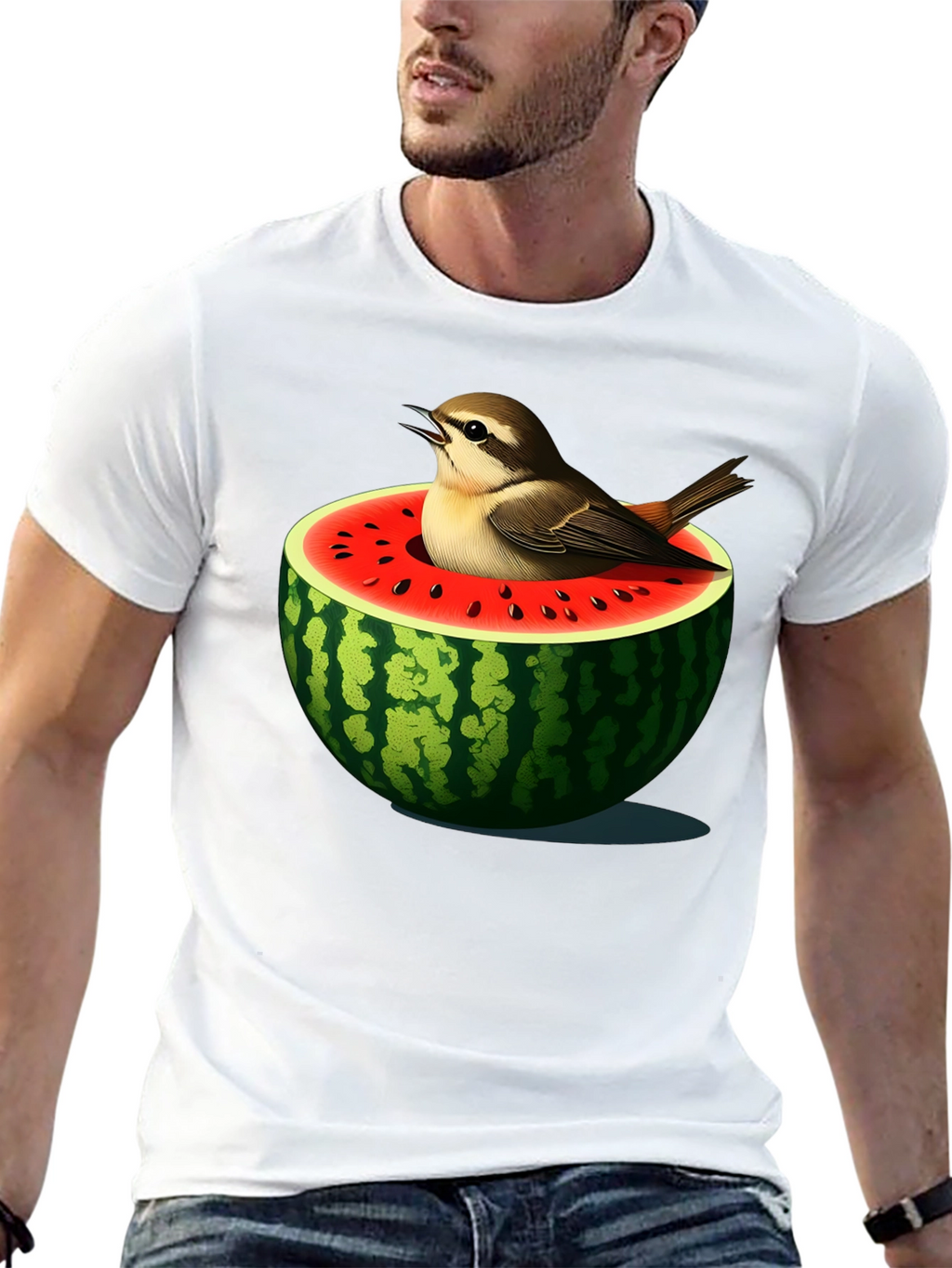 Bird in Watermelon Graphic T-Shirt - Unique Design