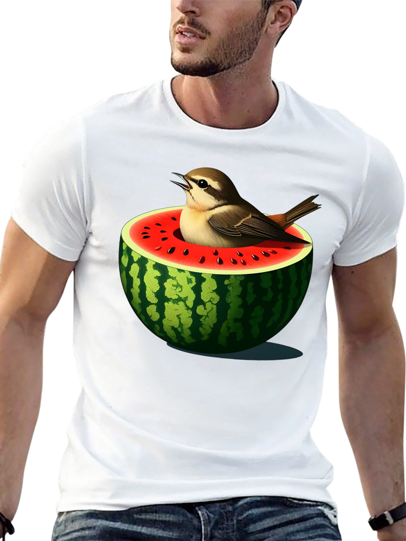 Bird in Watermelon Graphic T-Shirt - Unique Design