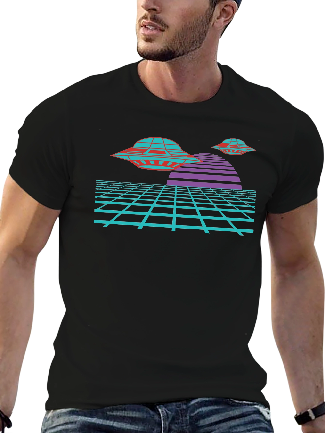 Retro Sci-Fi UFO T-Shirt - Black Graphic Tee