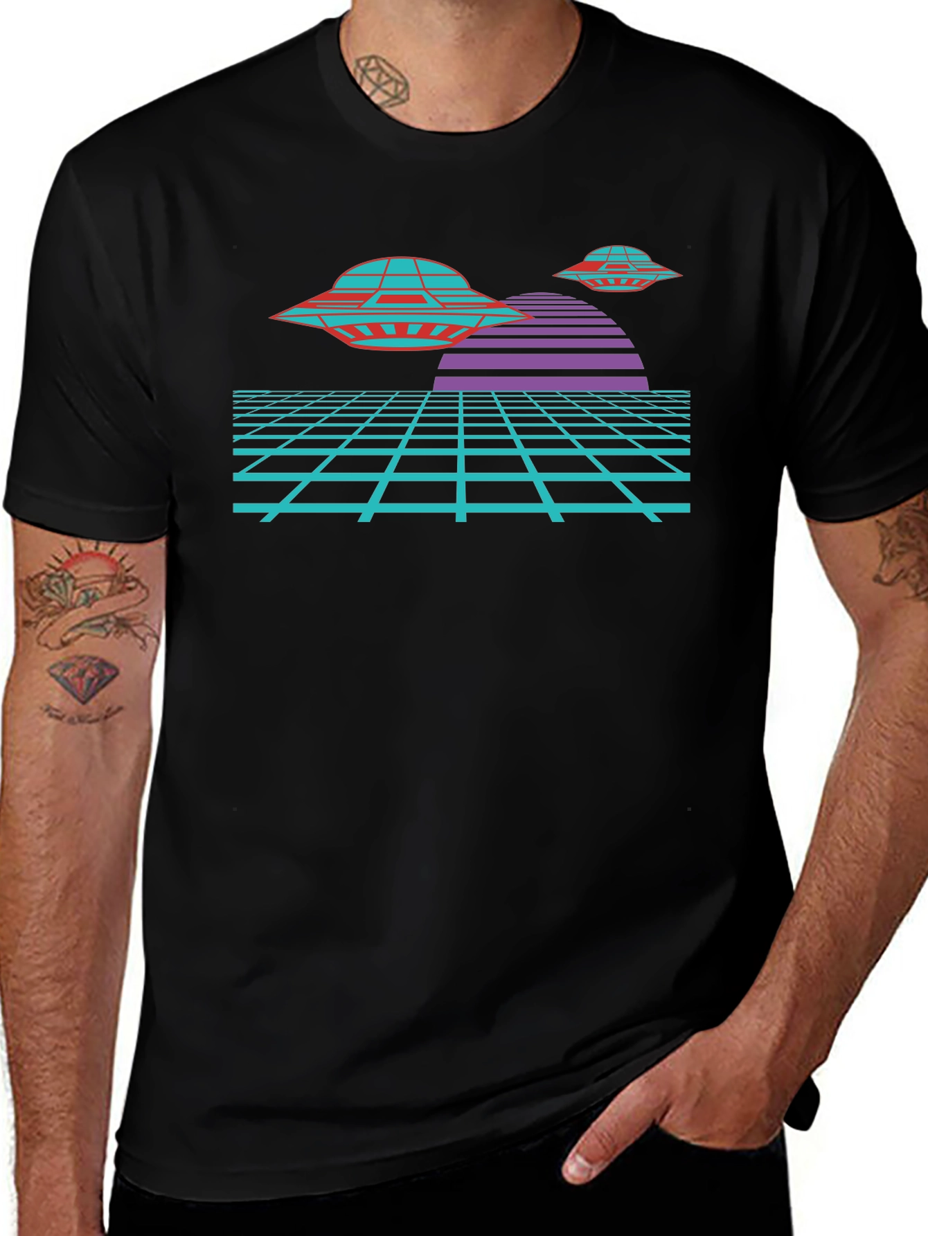 Retro Sci-Fi UFO T-Shirt - Black Graphic Tee