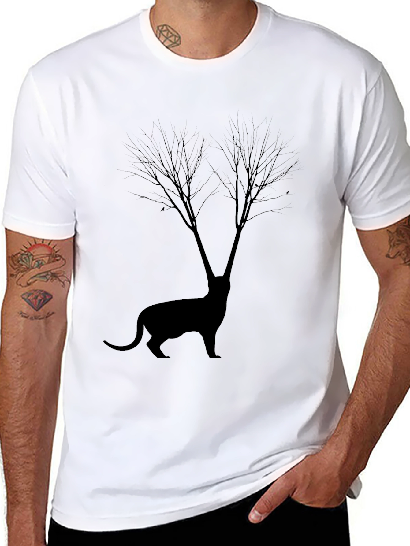 Silhouette Cat Tree Graphic Tee - Unisex Black T-Shirt