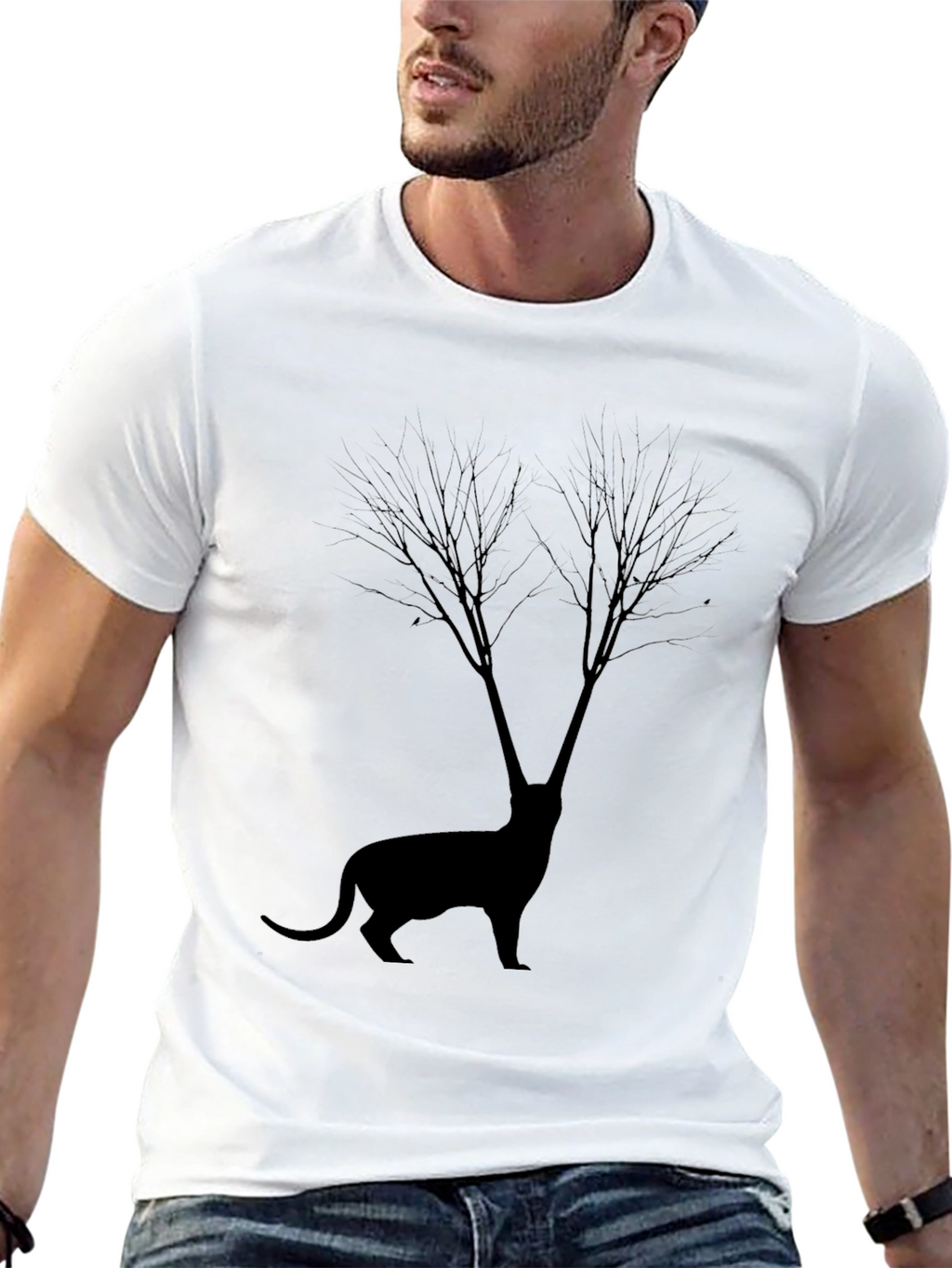 Silhouette Cat Tree Graphic Tee - Unisex Black T-Shirt