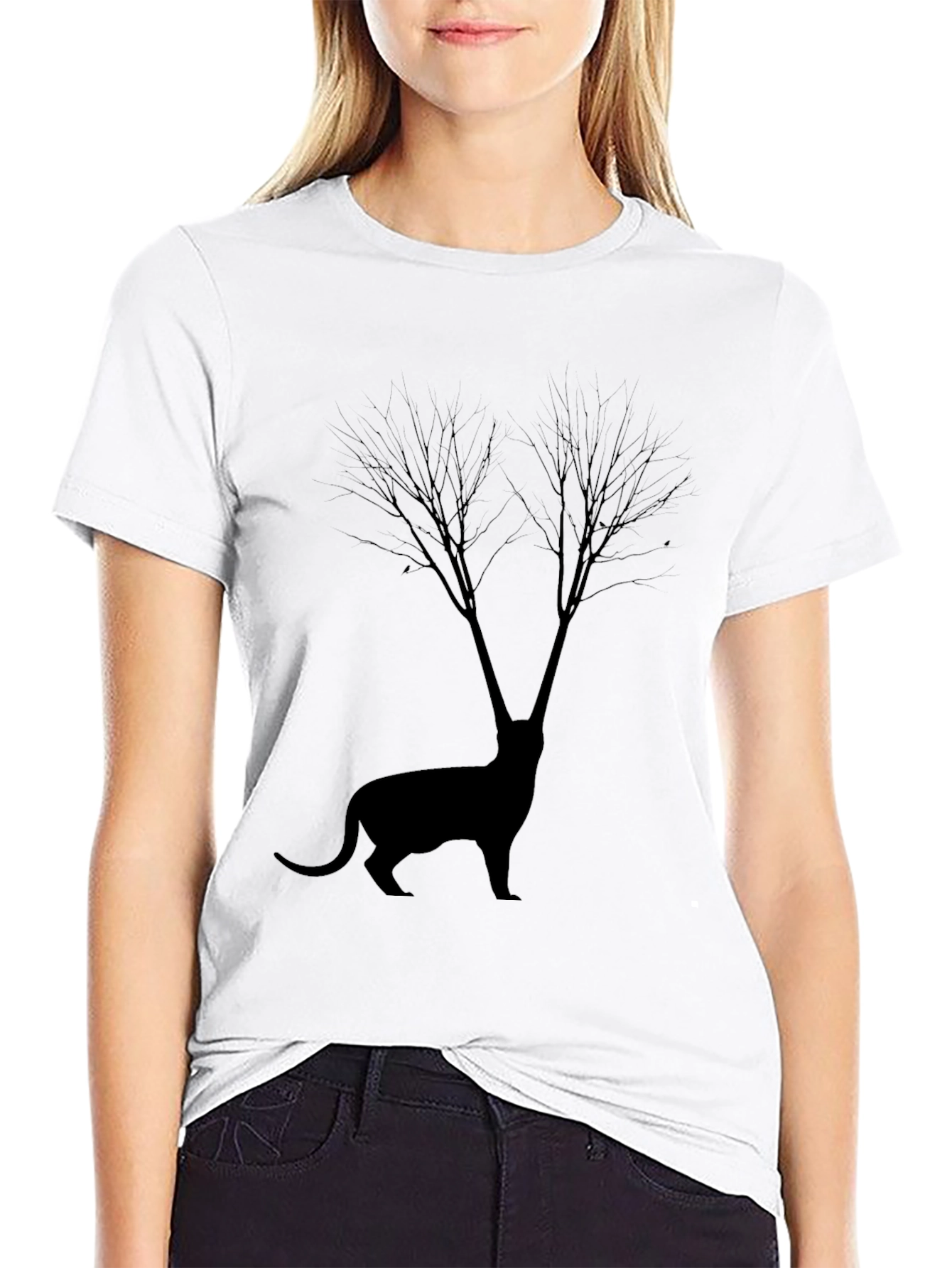 Silhouette Cat Tree Graphic Tee - Unisex Black T-Shirt