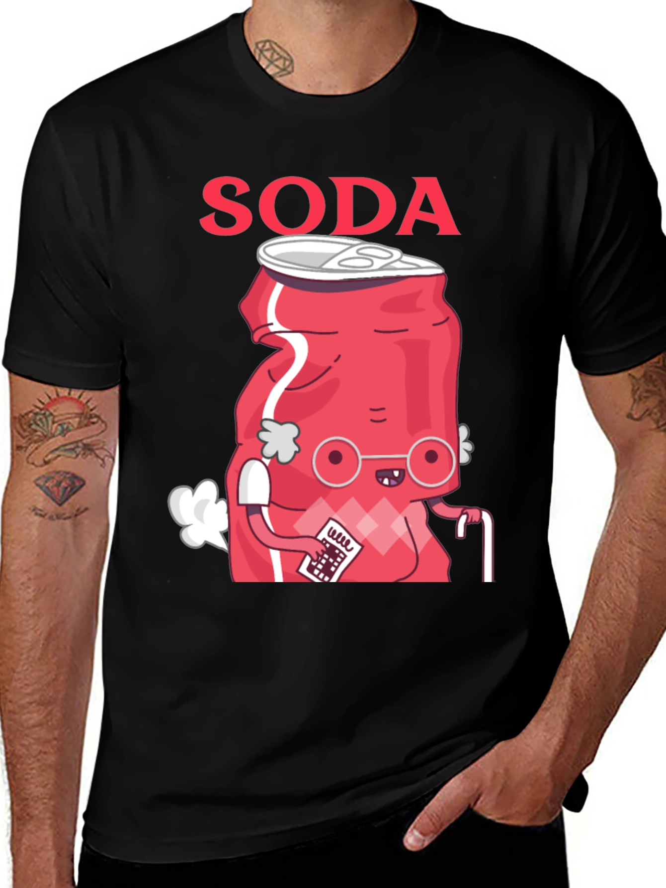 Funny Soda Cartoon T-Shirt - Black Cotton Blend Tee