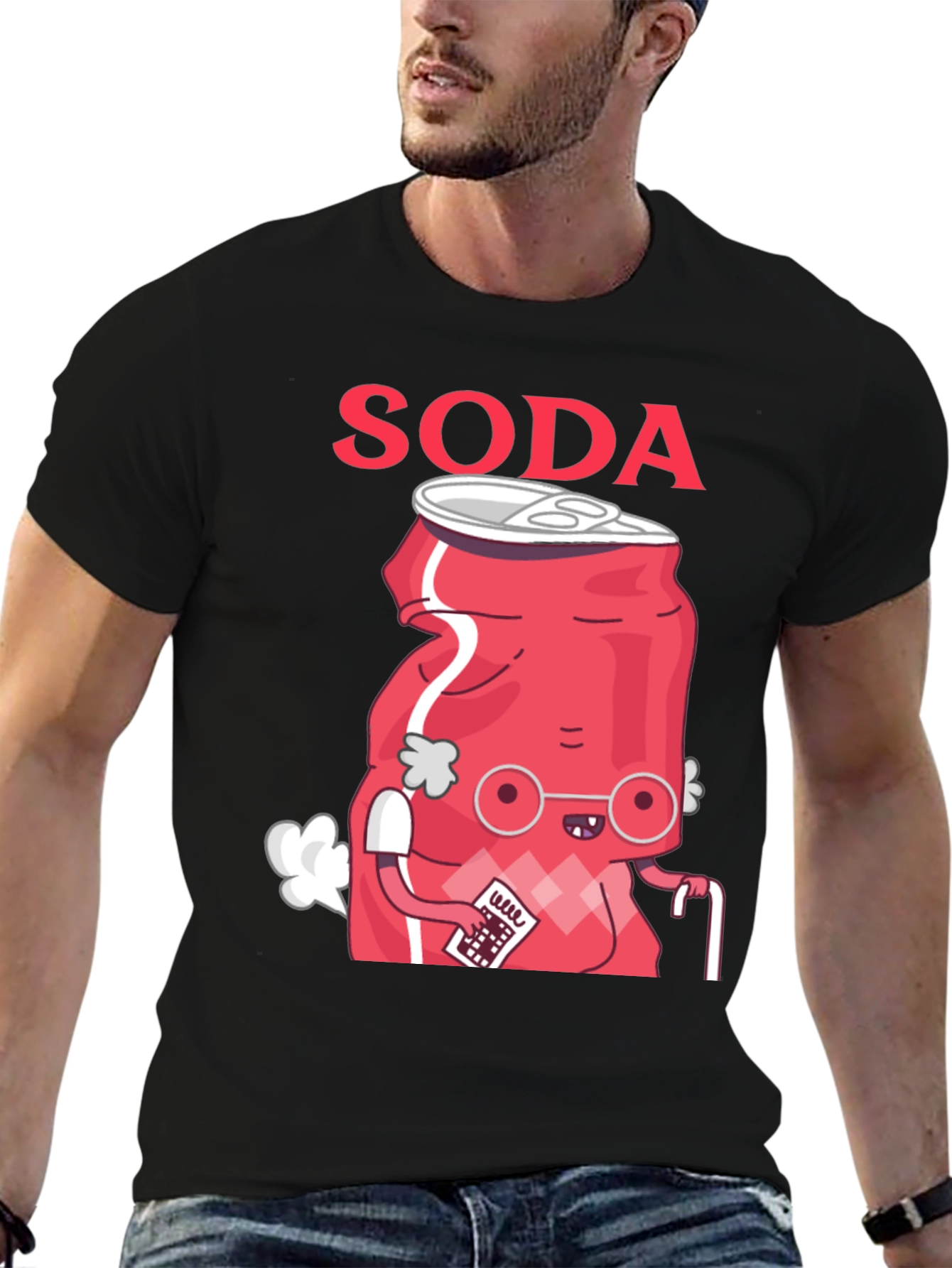 Funny Soda Cartoon T-Shirt - Black Cotton Blend Tee