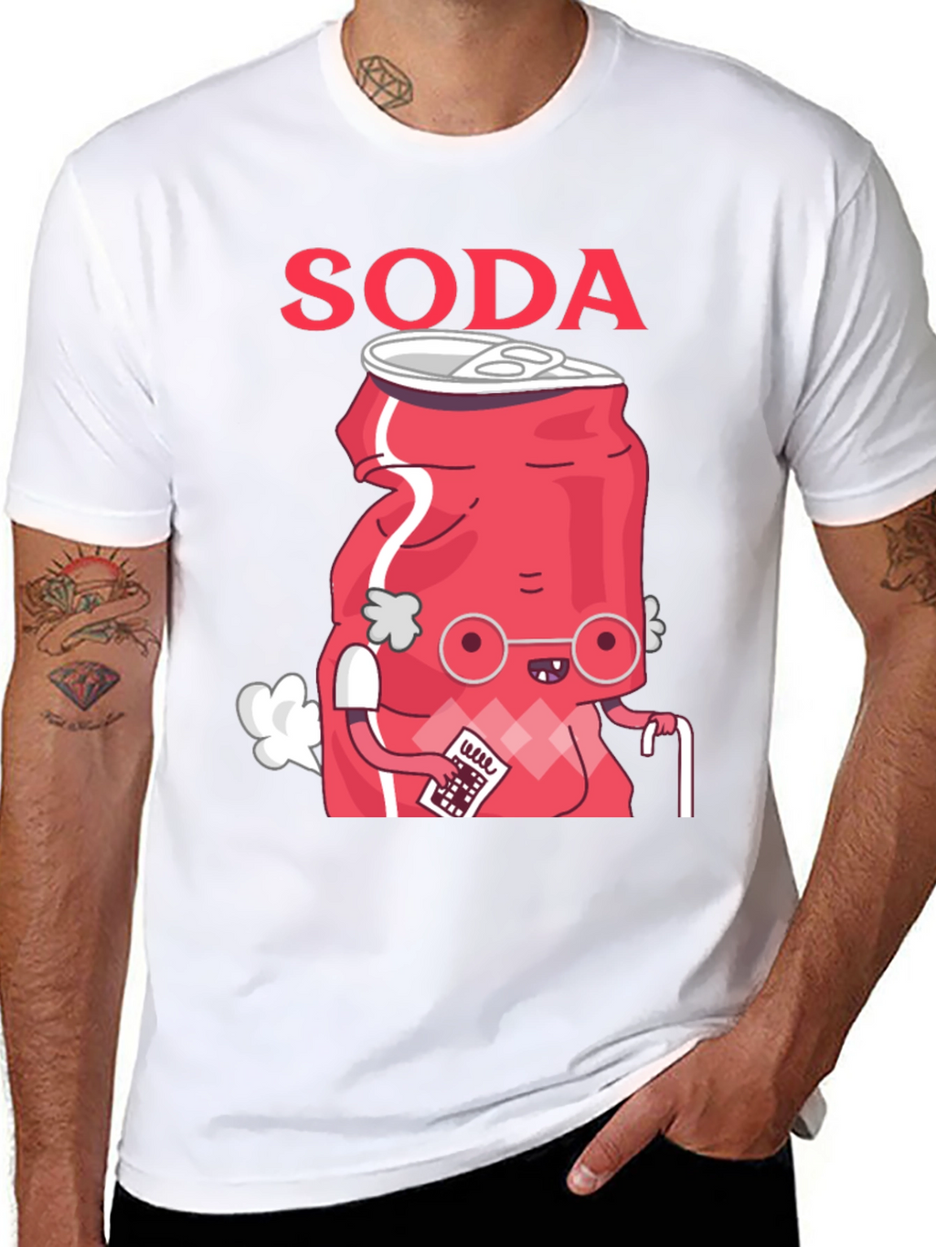 Funny Soda Cartoon T-Shirt - Black Cotton Blend Tee