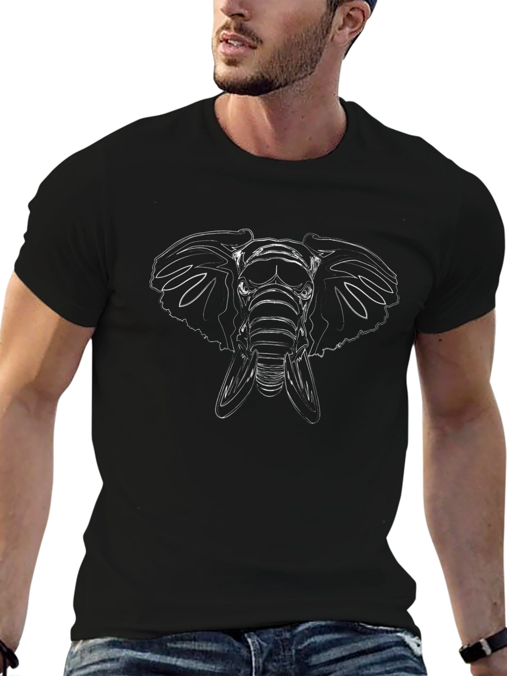 Black Elephant Graphic Tee - Modern Animal Print