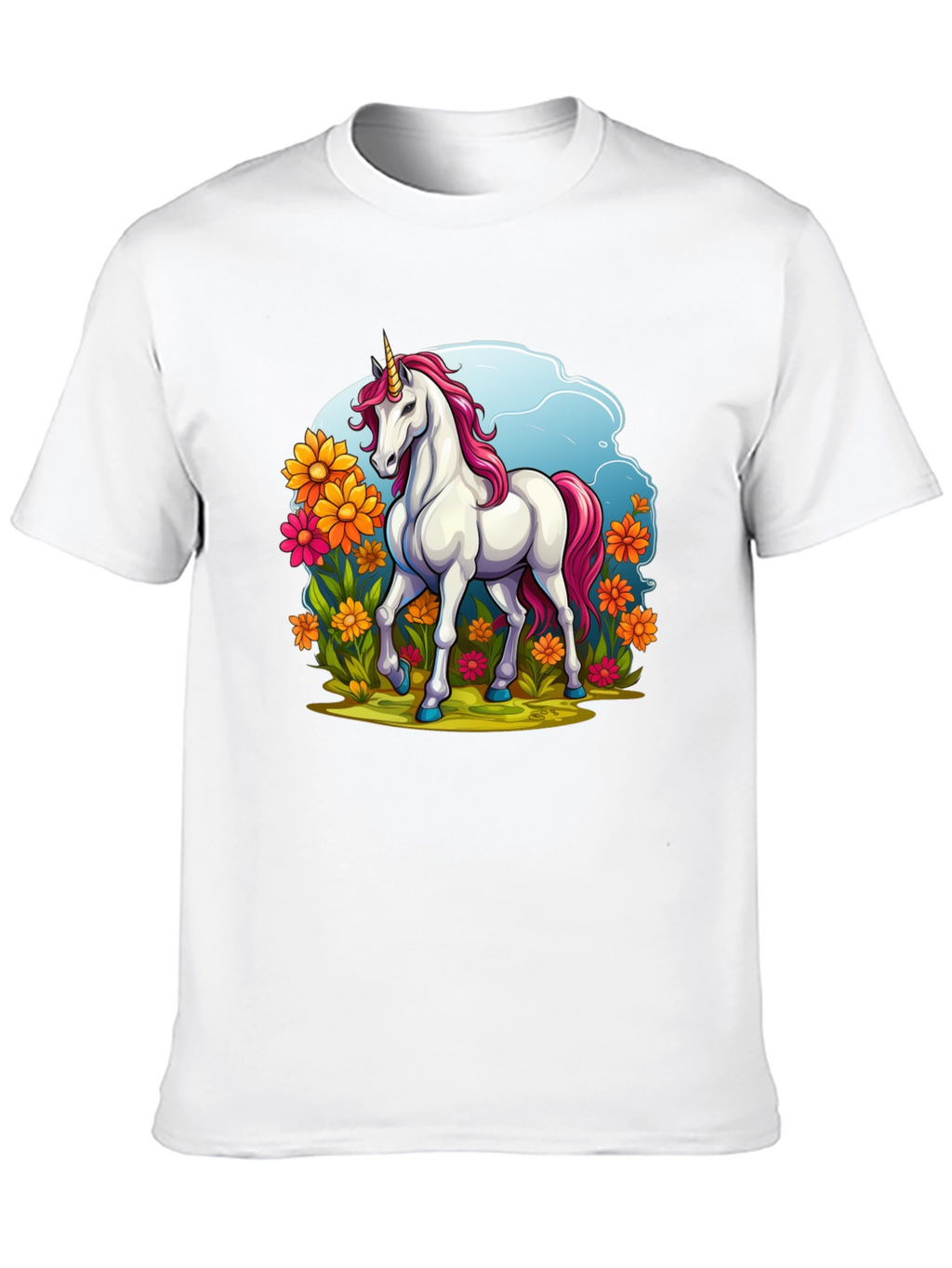 Unicorn in Flowers Black T-Shirt