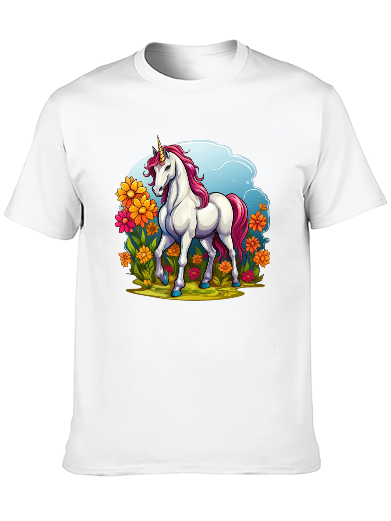 Unicorn in Flowers Black T-Shirt
