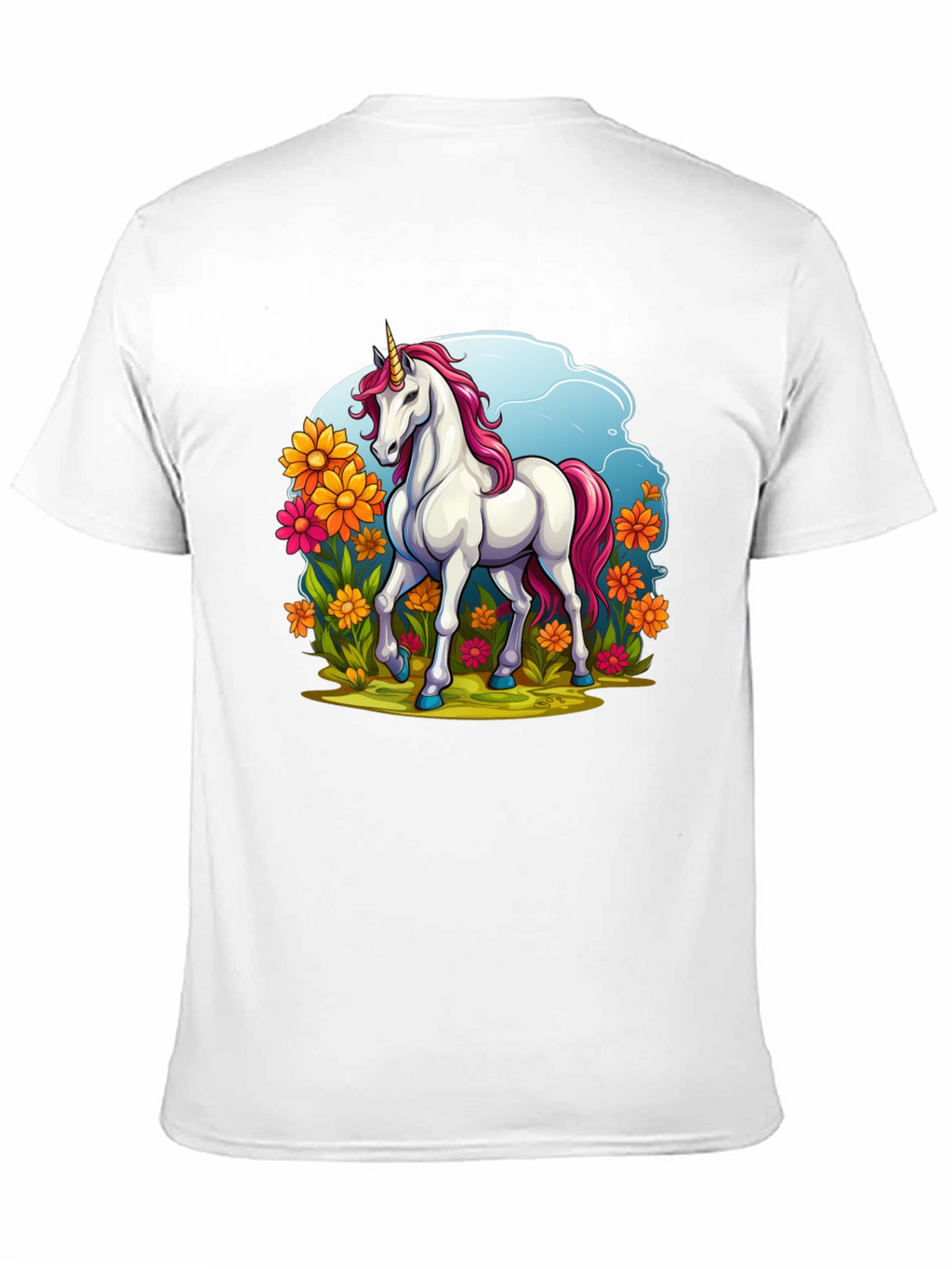 Unicorn in Flowers Black T-Shirt