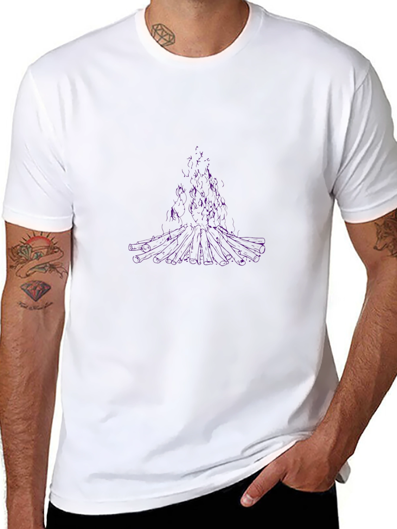 Abstract Purple Tree Graphic Black T-Shirt