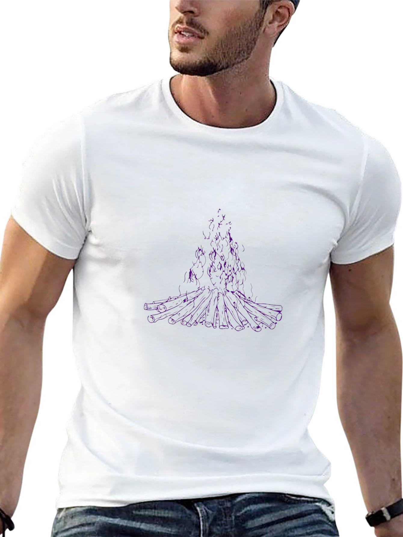 Abstract Purple Tree Graphic Black T-Shirt