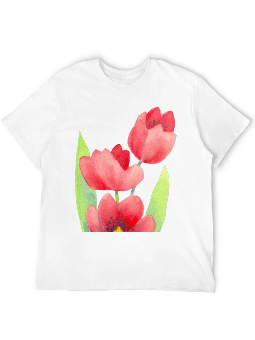 Floral Print Black T-Shirt - Stylish Tulip Design