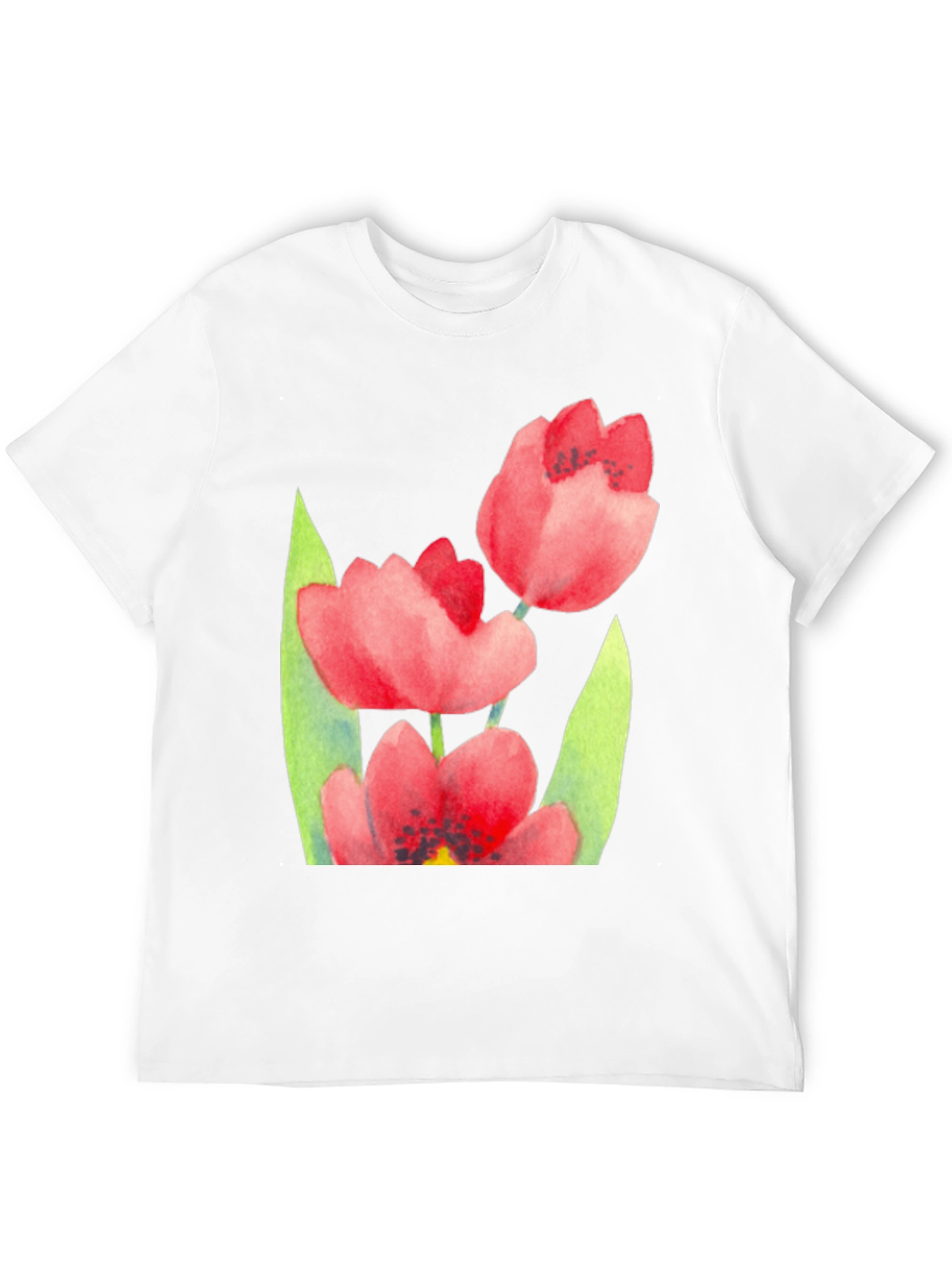 Floral Print Black T-Shirt - Stylish Tulip Design