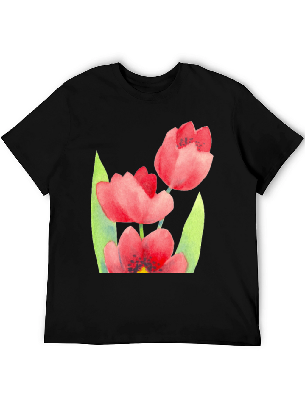 Floral Print Black T-Shirt - Stylish Tulip Design