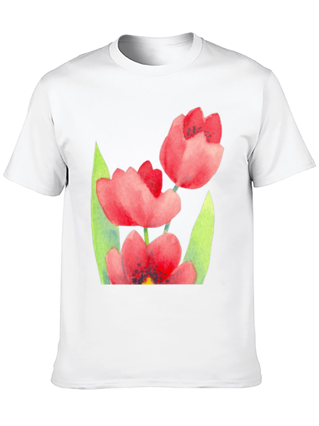 Floral Print Black T-Shirt - Stylish Tulip Design