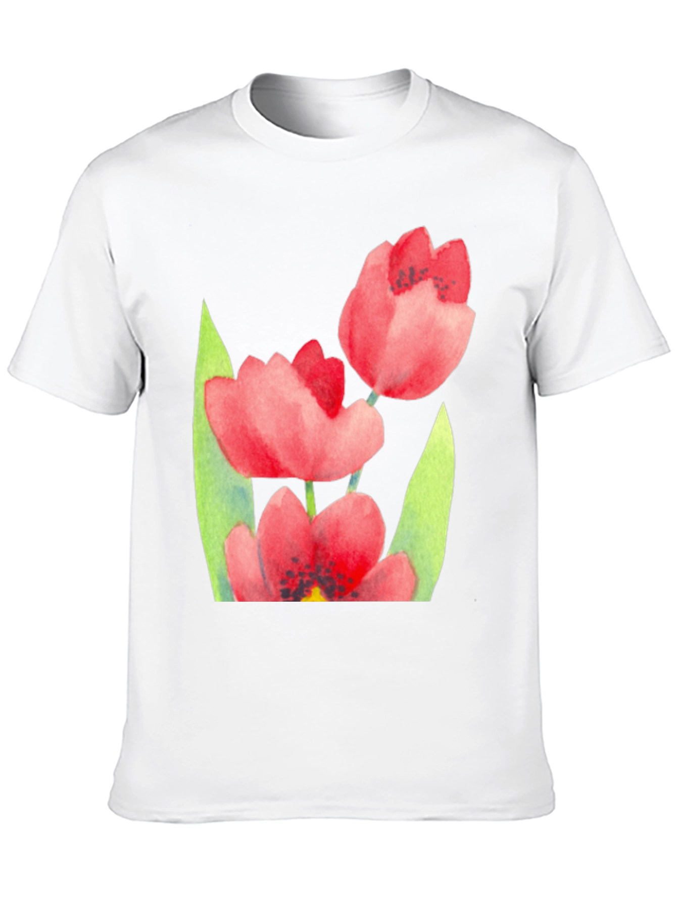 Floral Print Black T-Shirt - Stylish Tulip Design