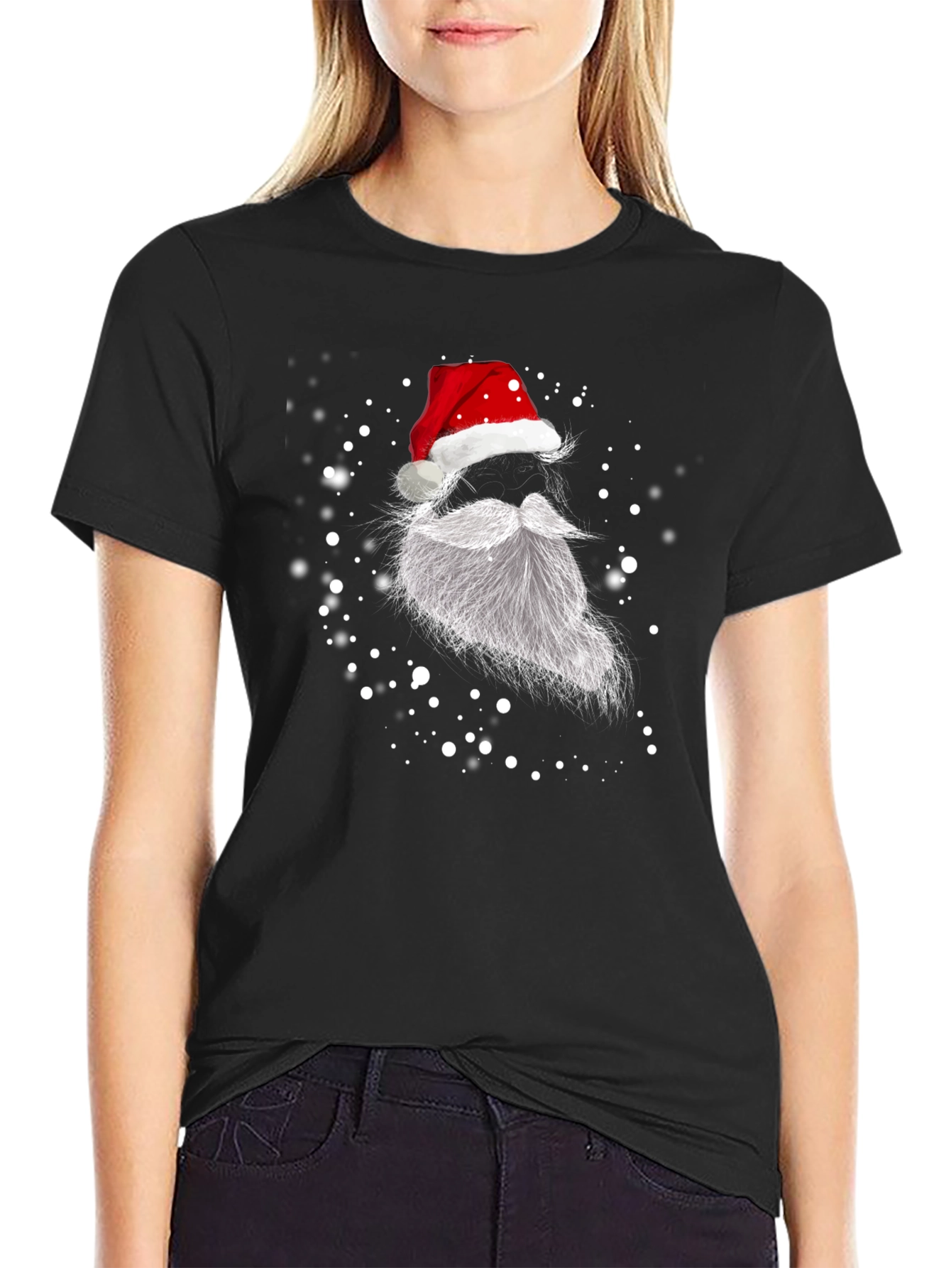 Santa Hat and Beard Graphic T-Shirt - Holiday Festive Tee