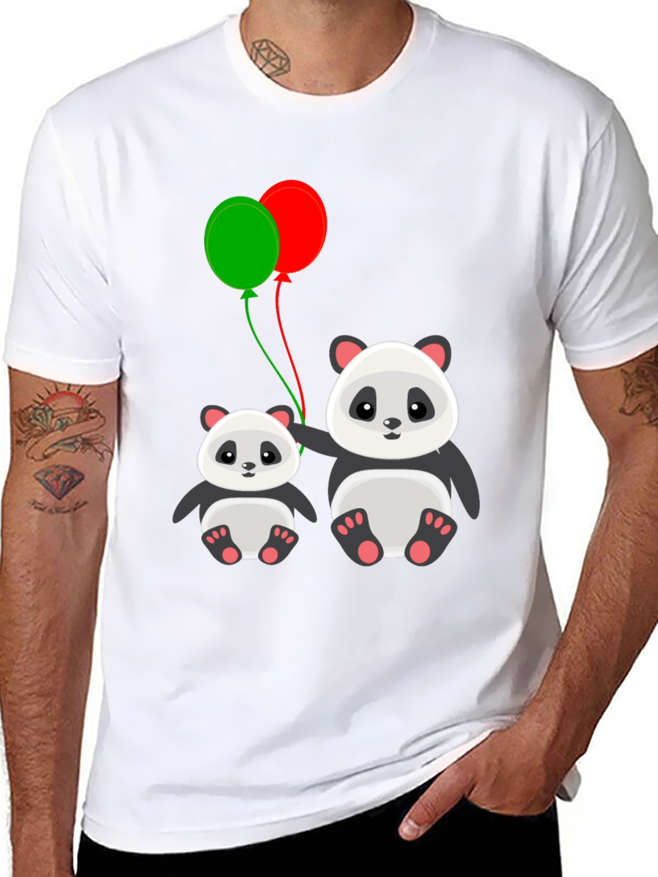 Cute Panda with Balloons Graphic T-Shirt