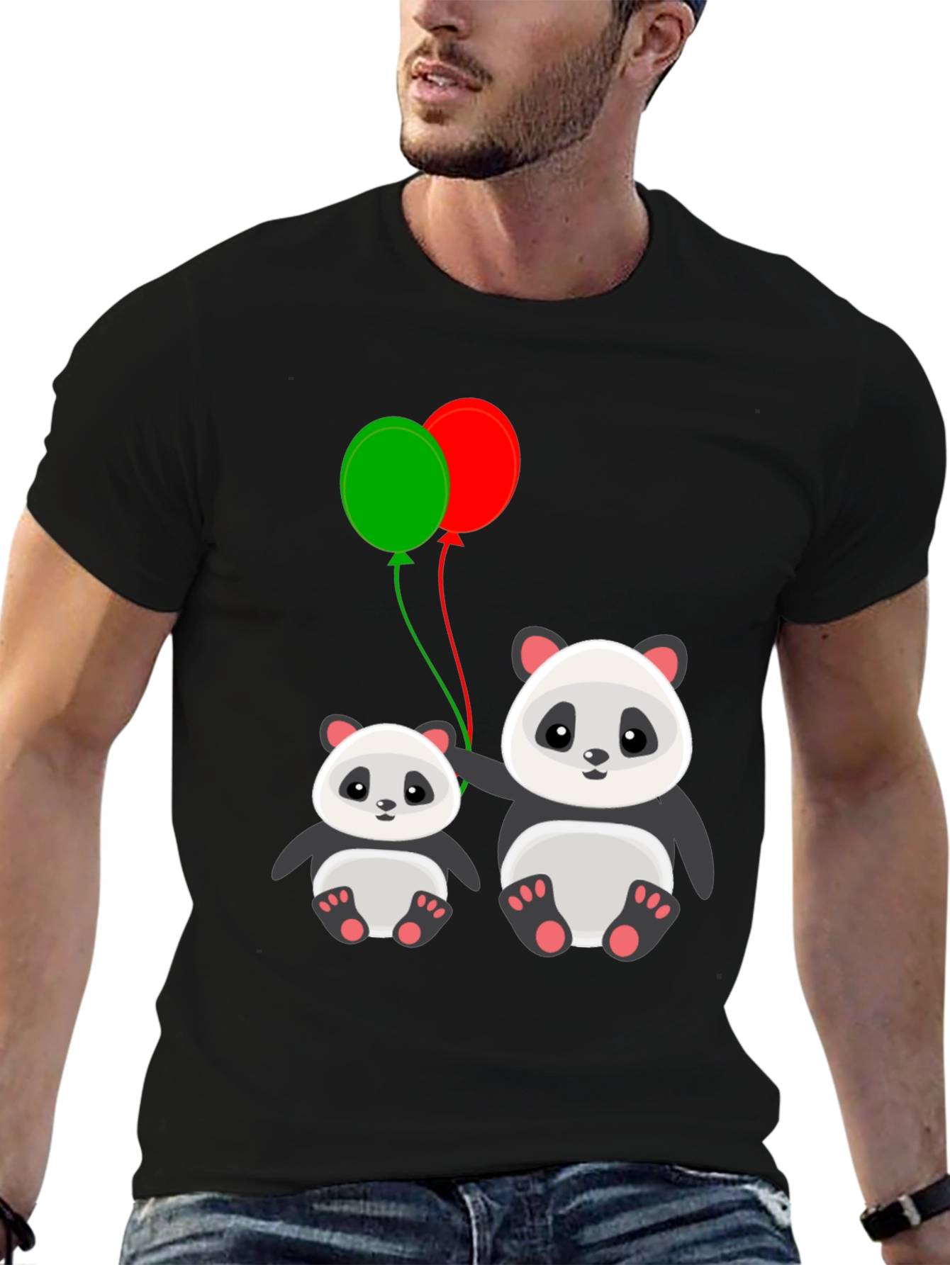 Cute Panda with Balloons Graphic T-Shirt