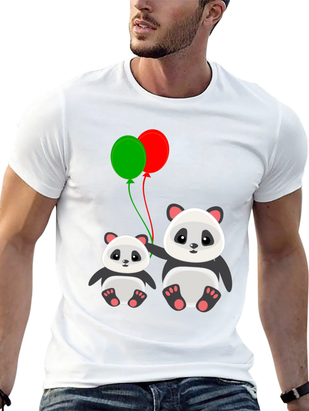 Cute Panda with Balloons Graphic T-Shirt