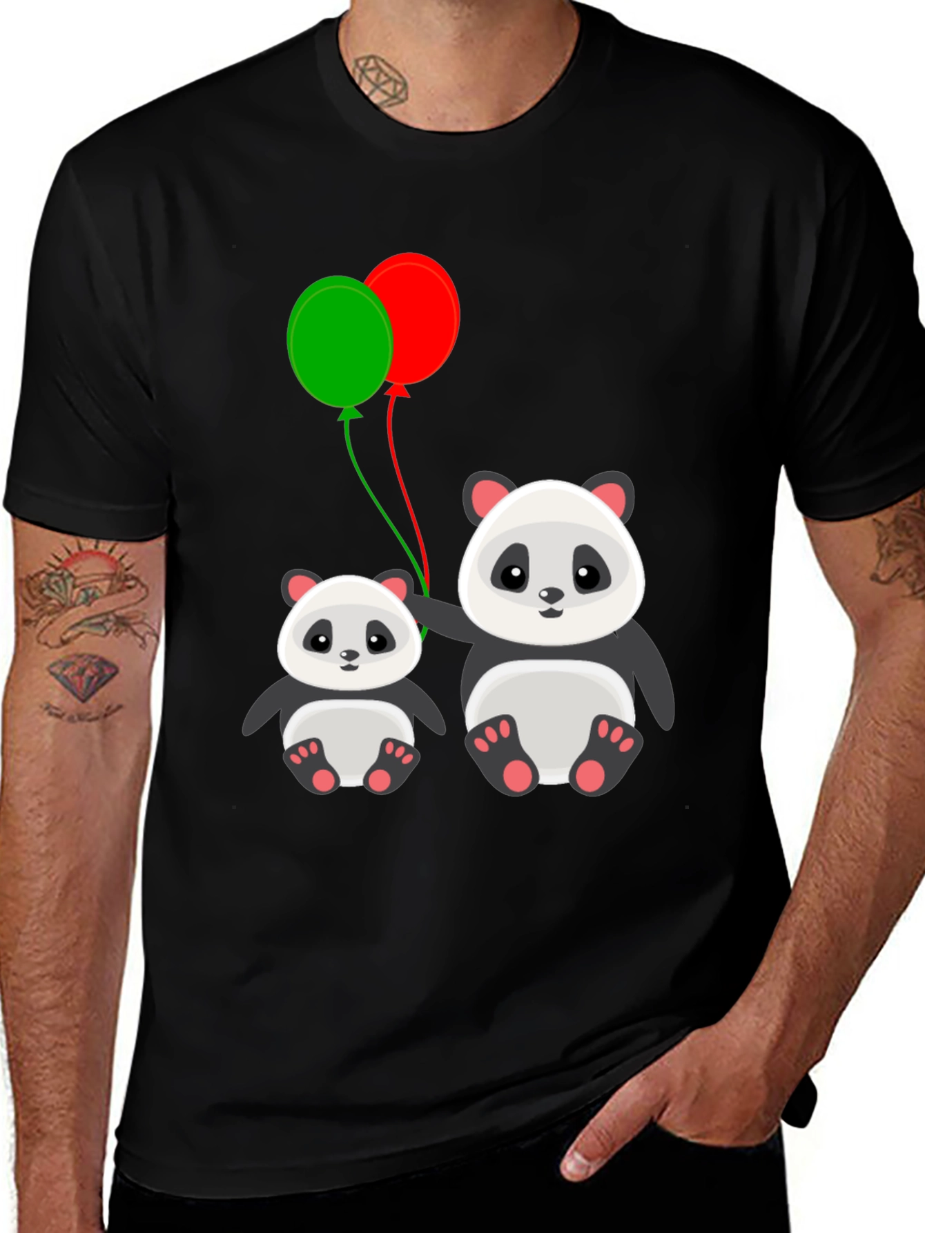 Cute Panda with Balloons Graphic T-Shirt