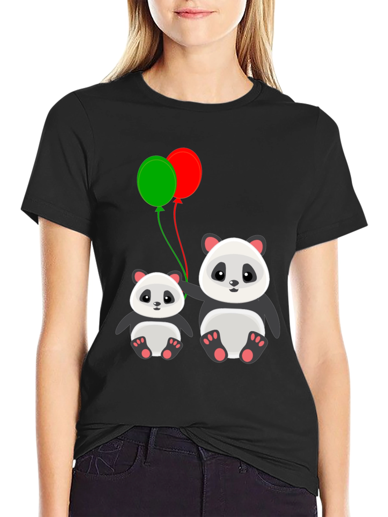 Cute Panda with Balloons Graphic T-Shirt