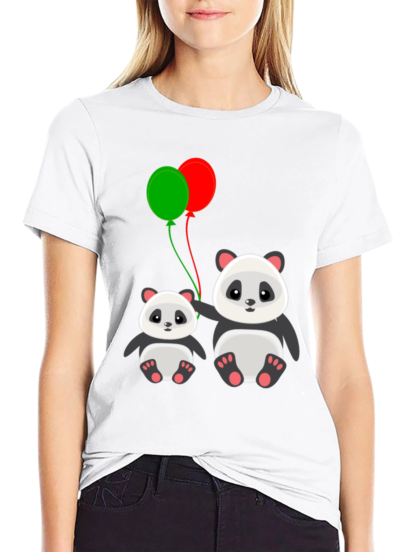 Cute Panda with Balloons Graphic T-Shirt