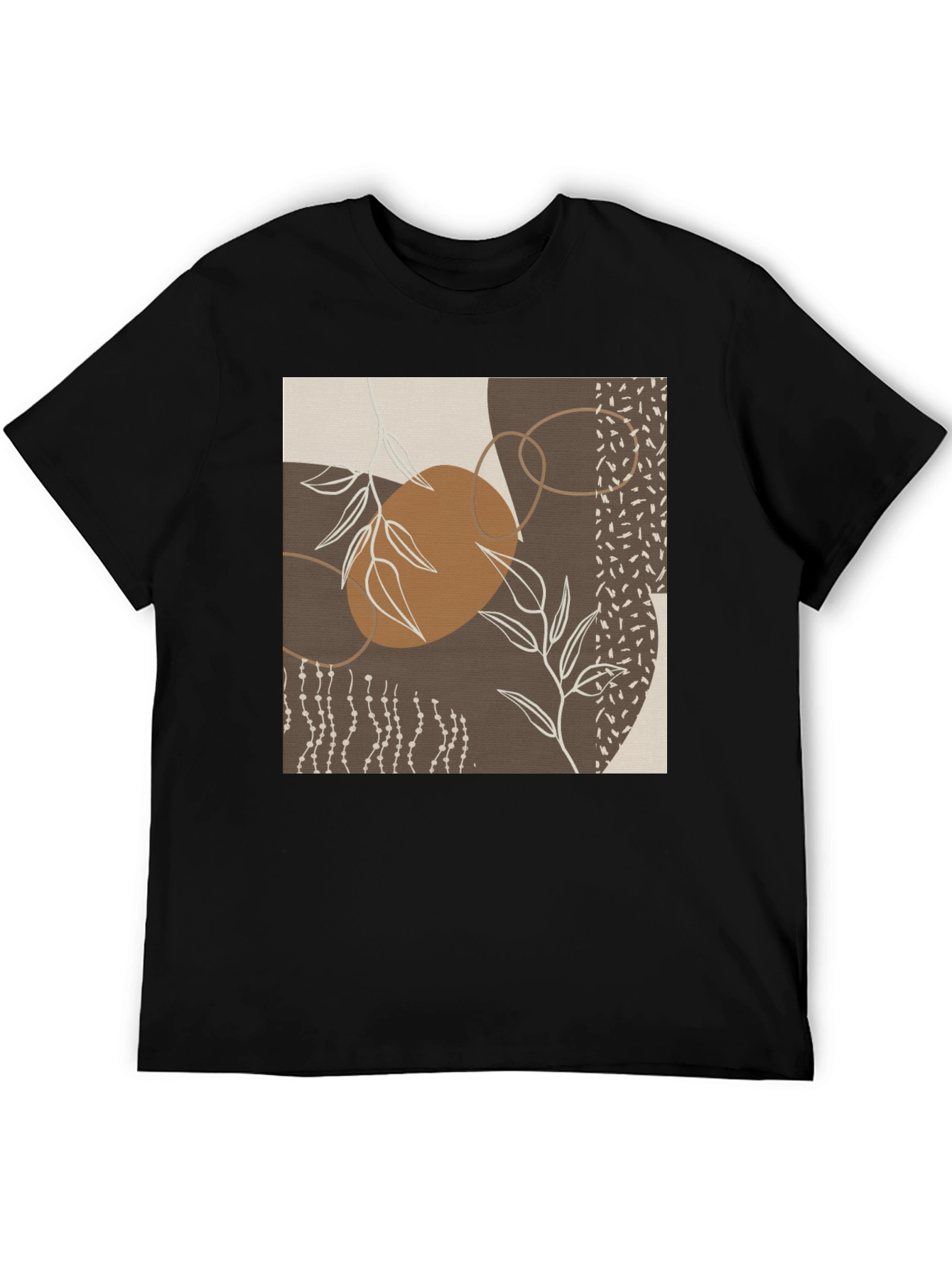 Abstract Leaf Print Black T-Shirt