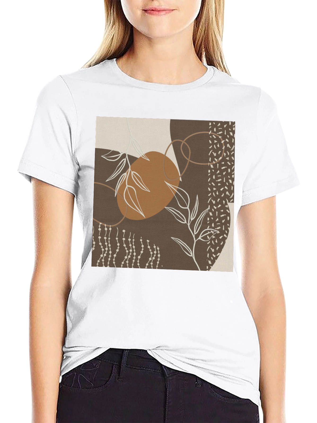 Abstract Leaf Print Black T-Shirt