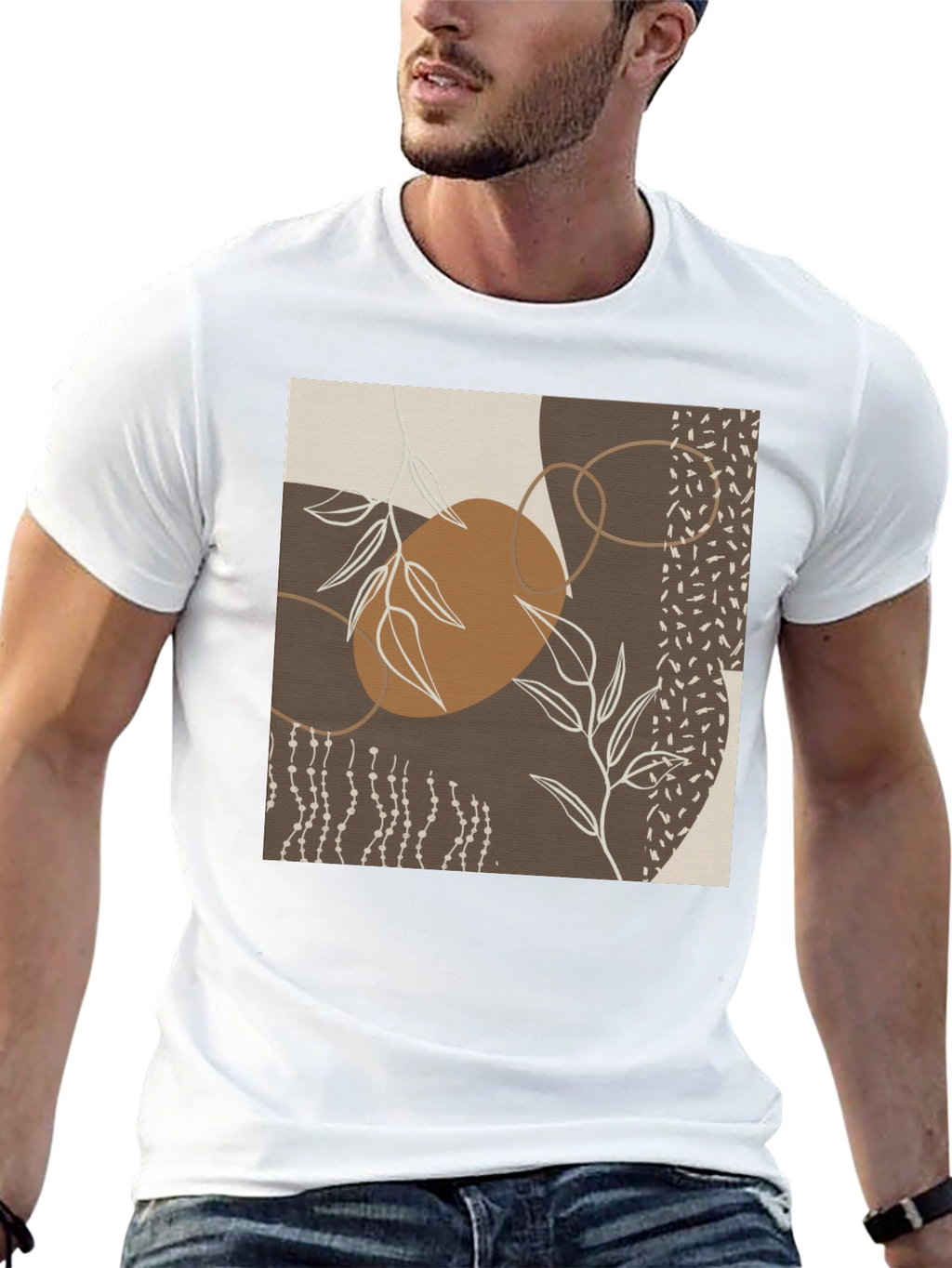 Abstract Leaf Print Black T-Shirt
