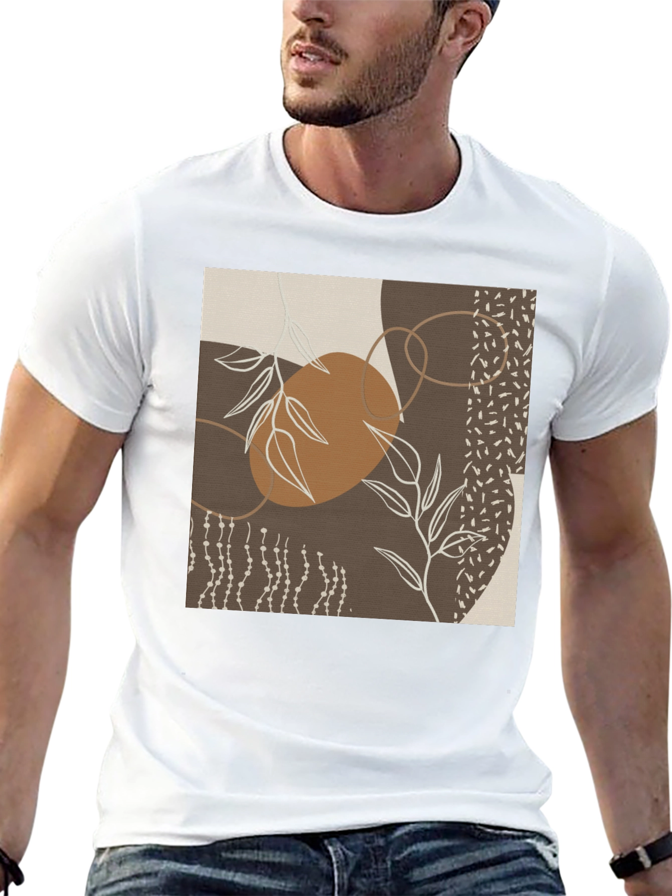 Abstract Leaf Print Black T-Shirt