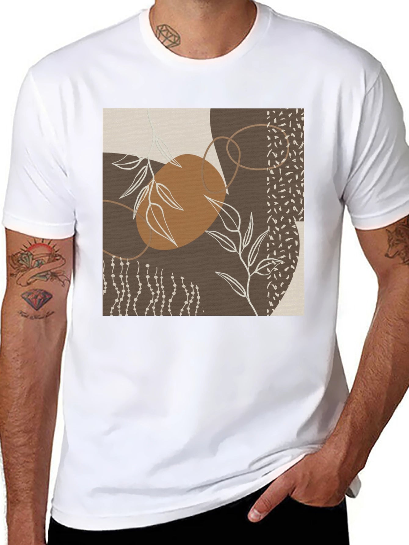 Abstract Leaf Print Black T-Shirt