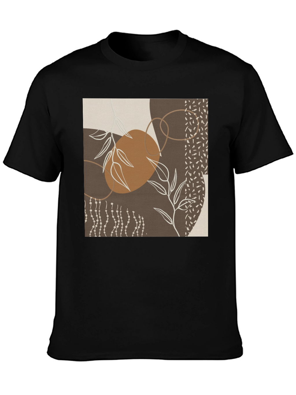 Abstract Leaf Print Black T-Shirt