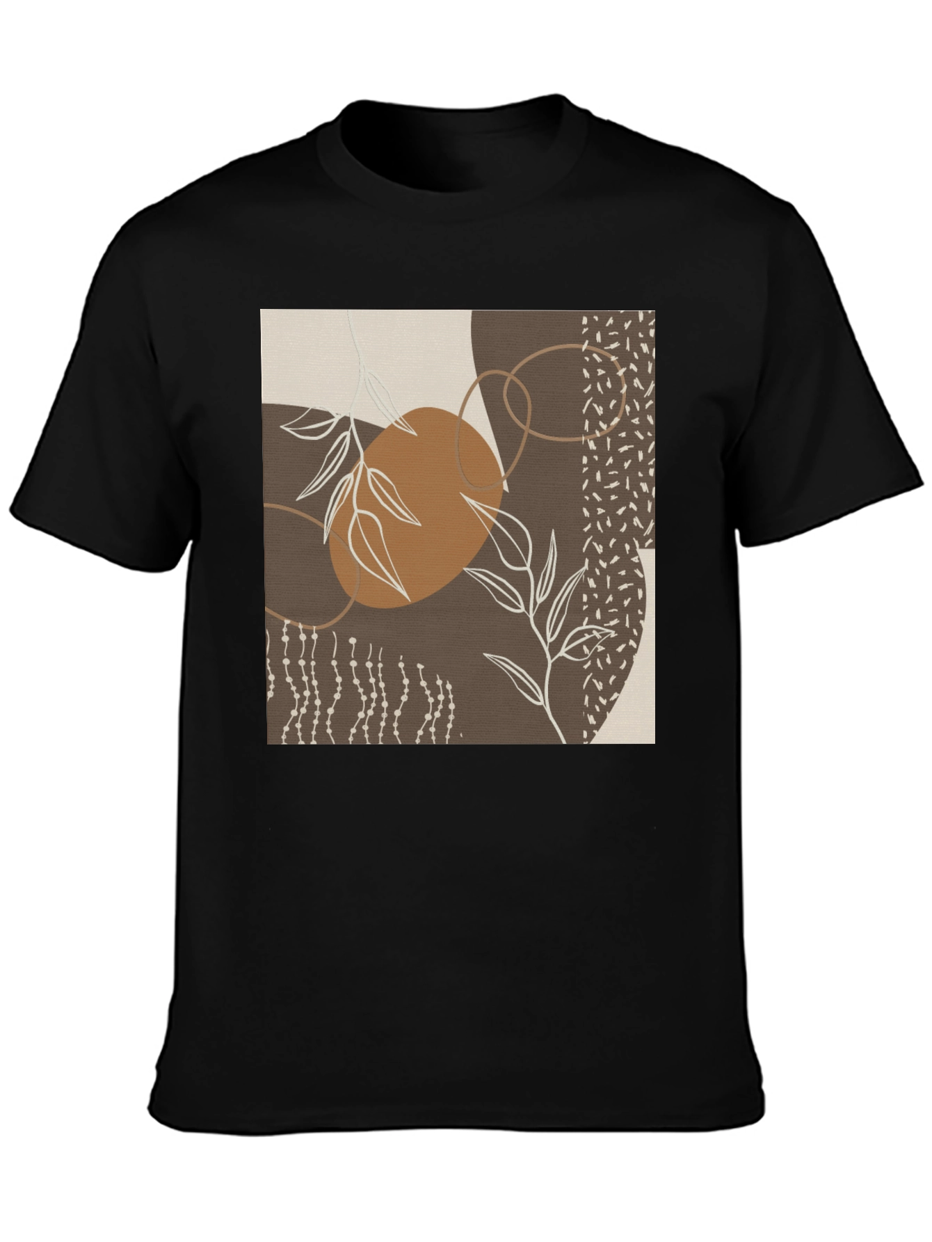 Abstract Leaf Print Black T-Shirt
