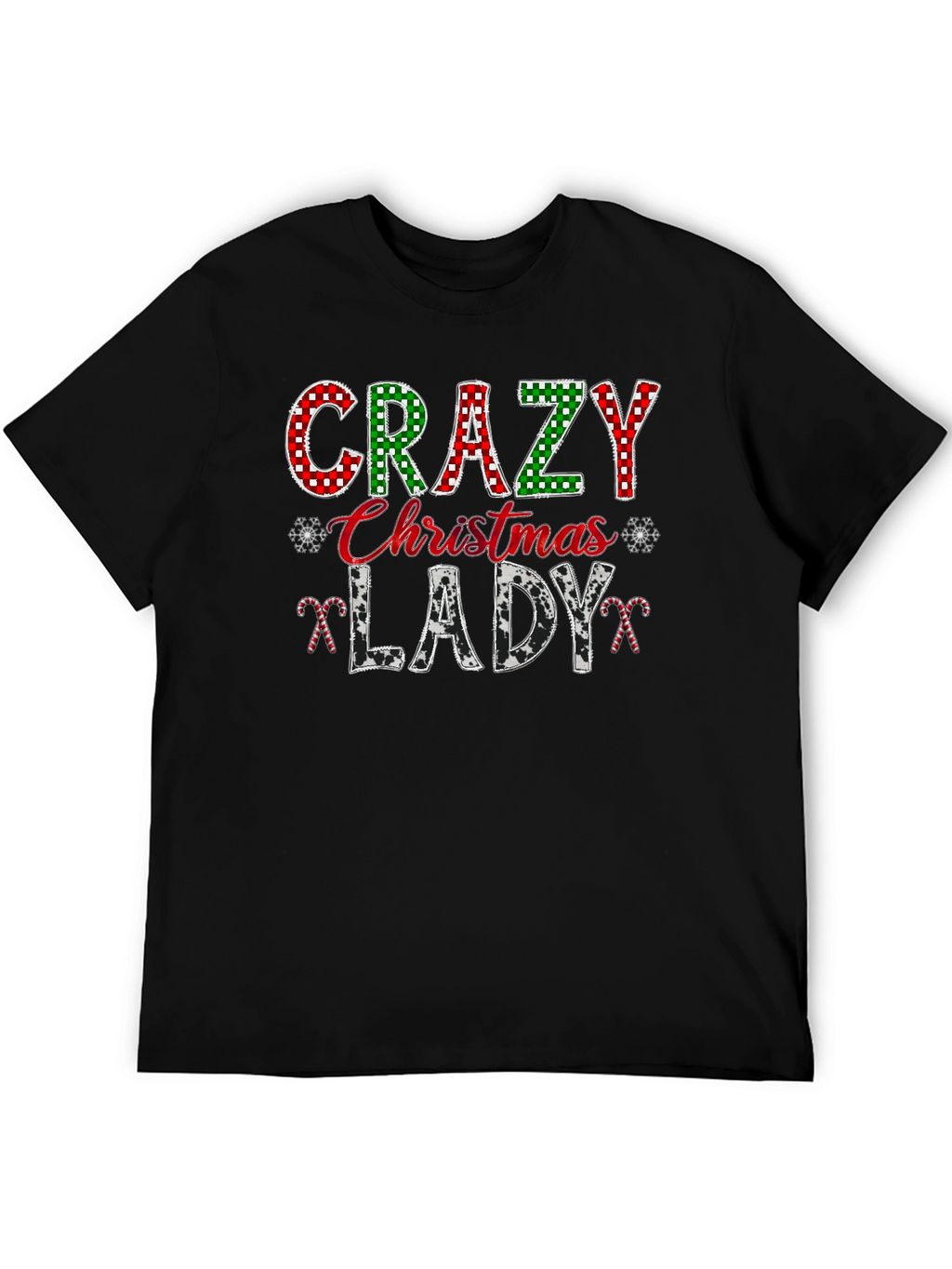 Crazy Christmas Lady Black Graphic T-Shirt
