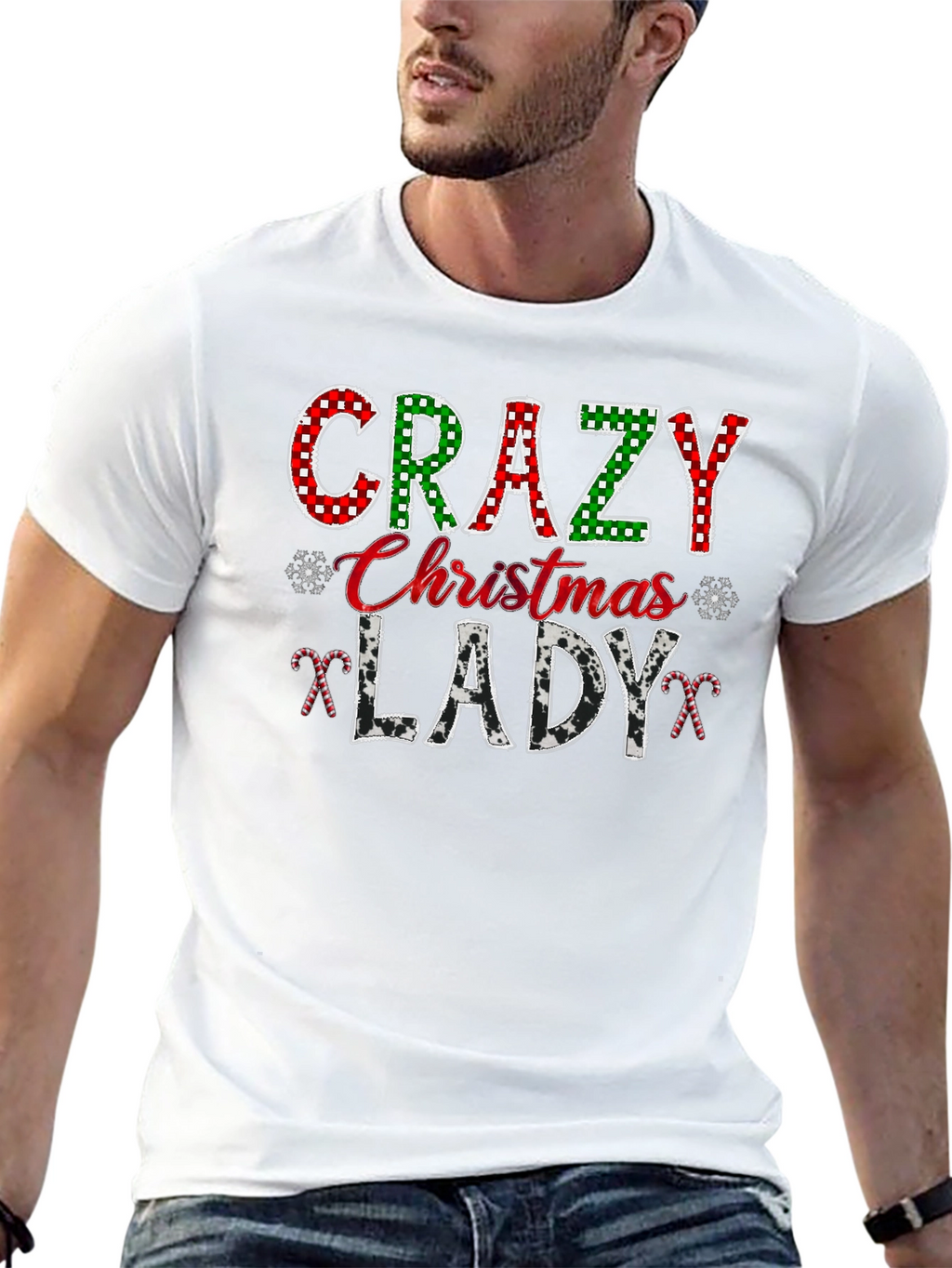 Crazy Christmas Lady Black Graphic T-Shirt