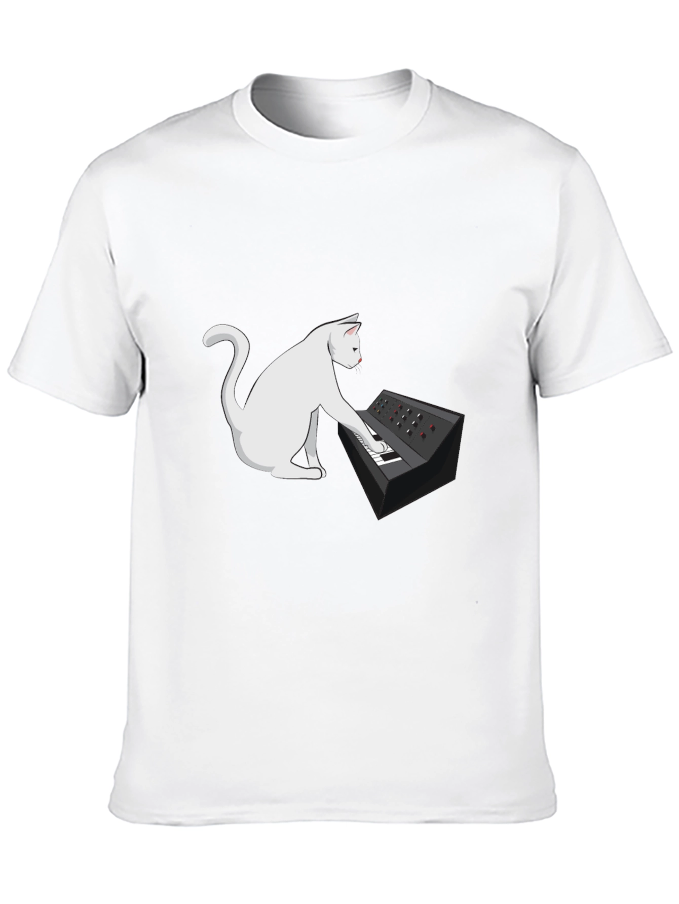 Cat Keyboardist Graphic Tee - Black Cotton T-Shirt