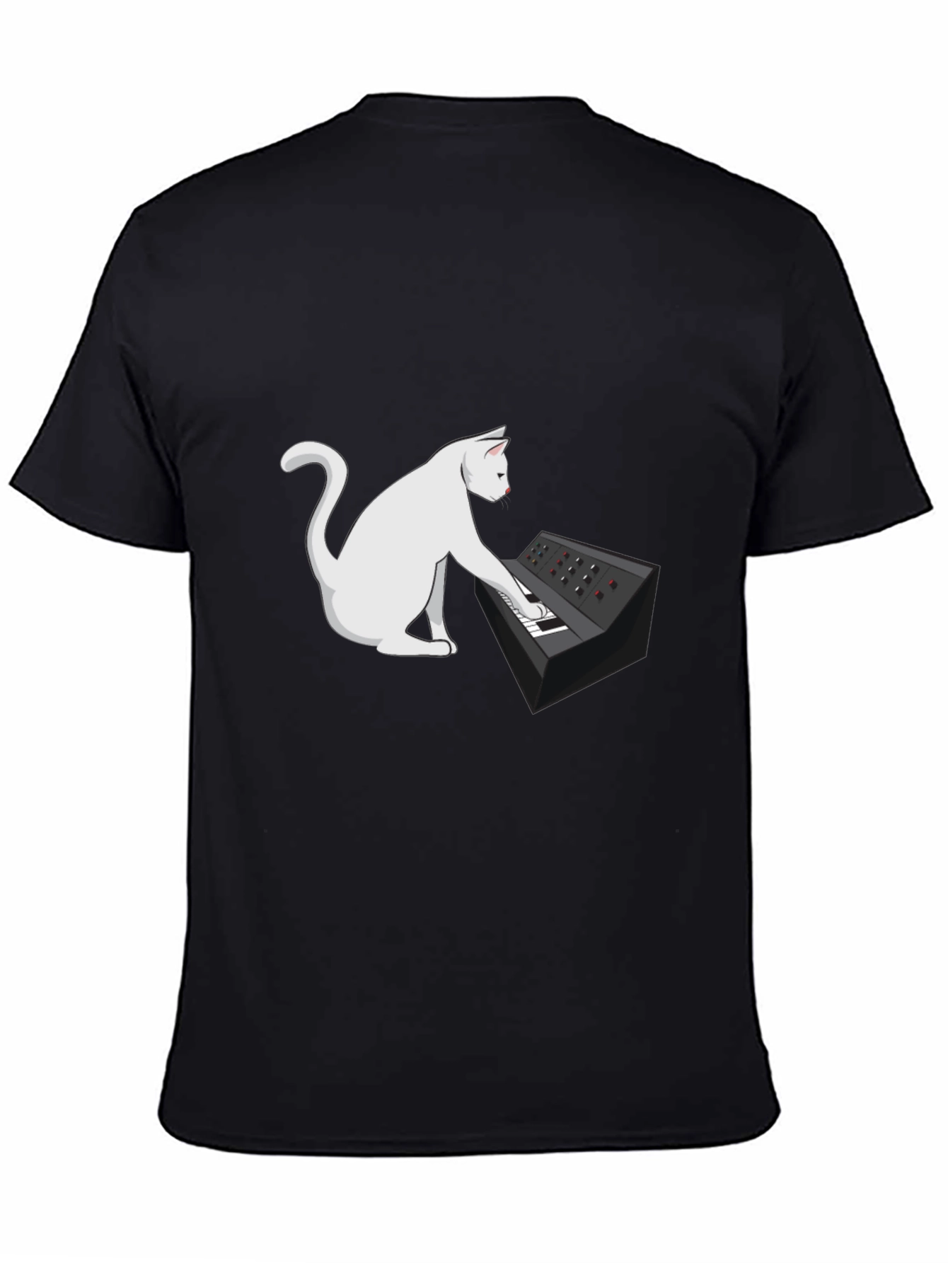 Cat Keyboardist Graphic Tee - Black Cotton T-Shirt