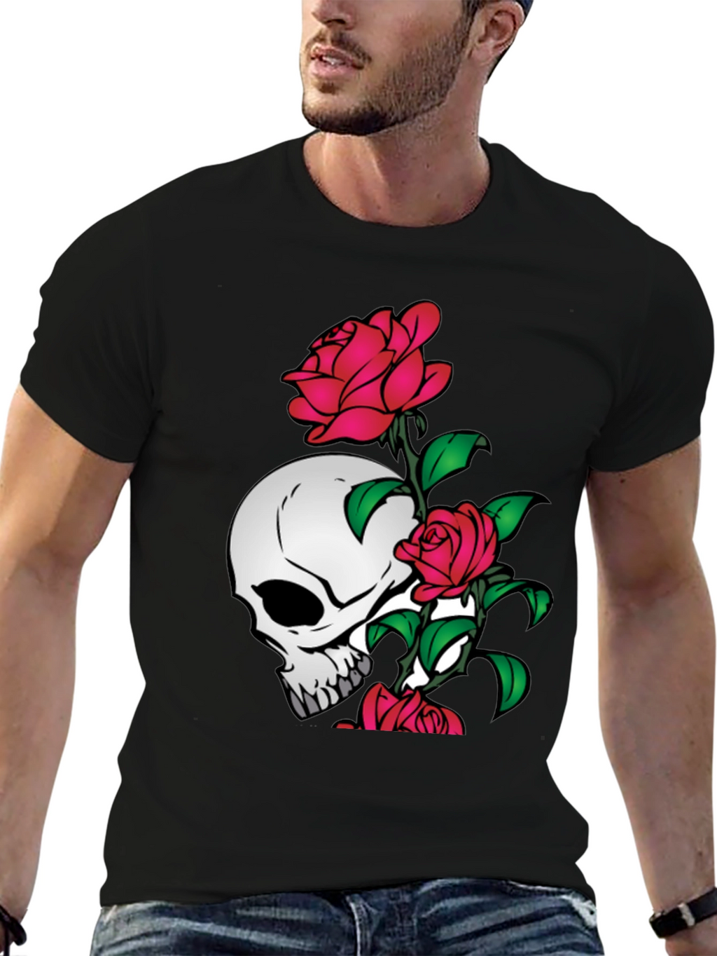 Skull and Roses Graphic Tee - Black