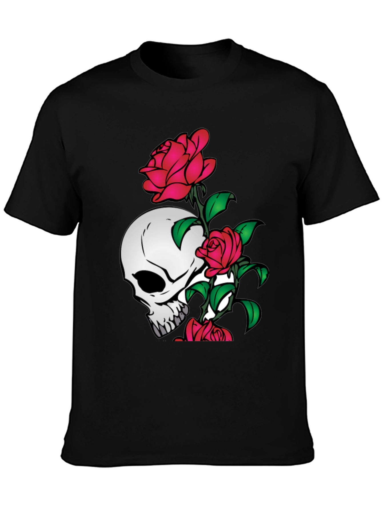 Skull and Roses Graphic Tee - Black
