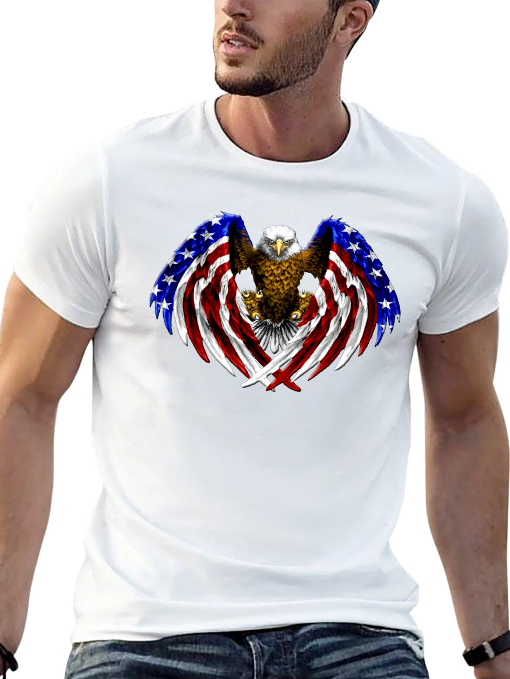 American Eagle Flag Graphic Print Mens Black T-Shirt