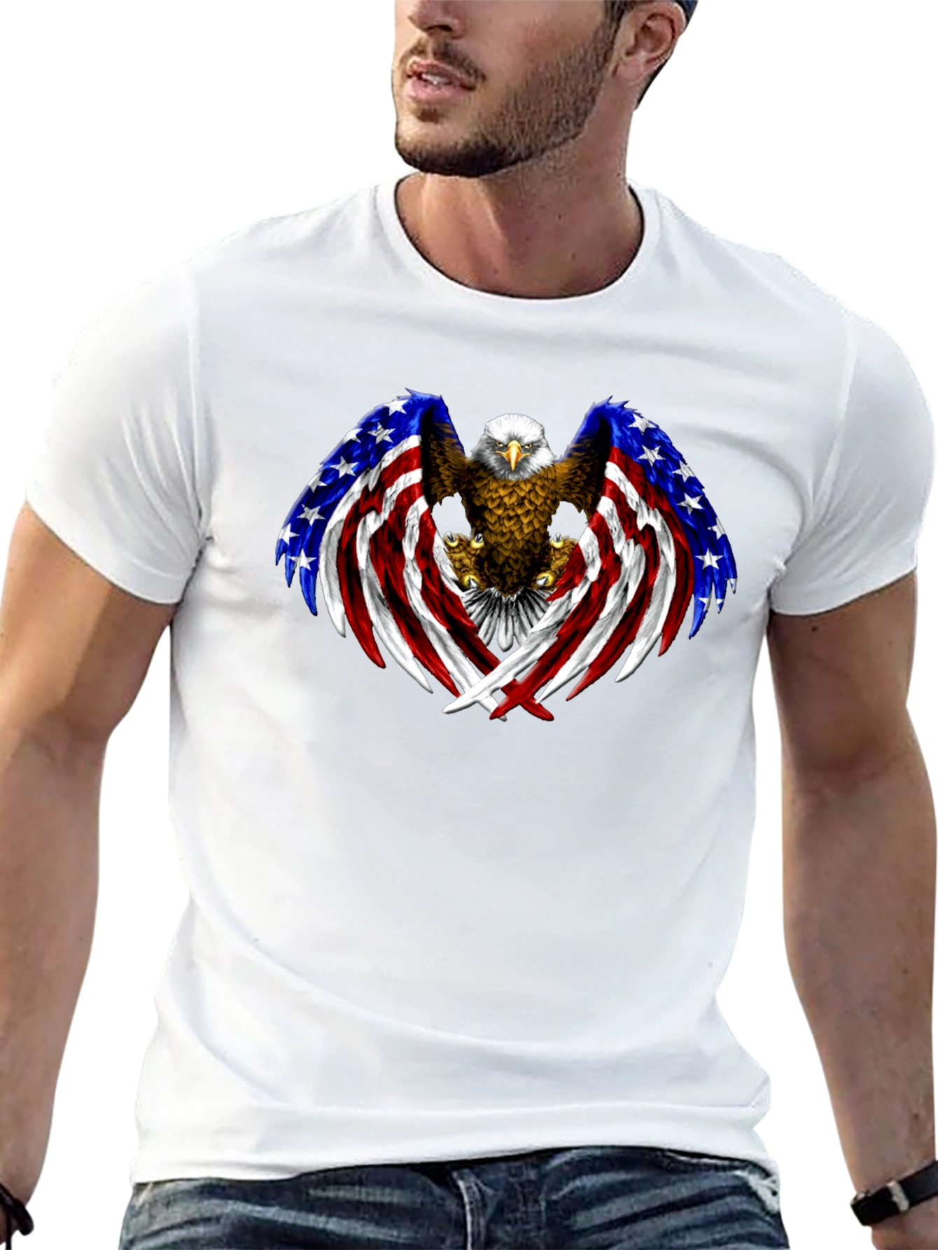 American Eagle Flag Graphic Print Mens Black T-Shirt