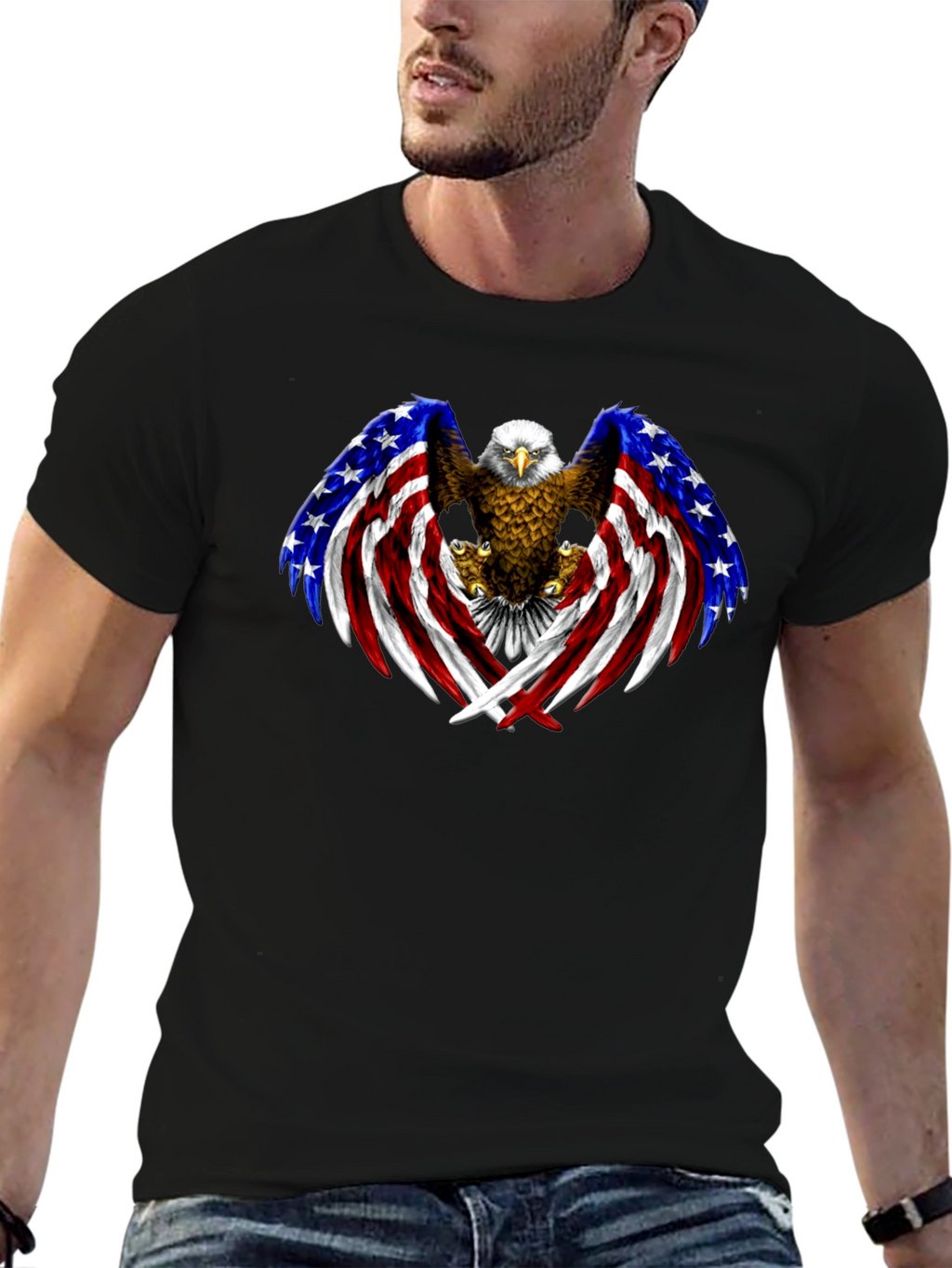 American Eagle Flag Graphic Print Mens Black T-Shirt