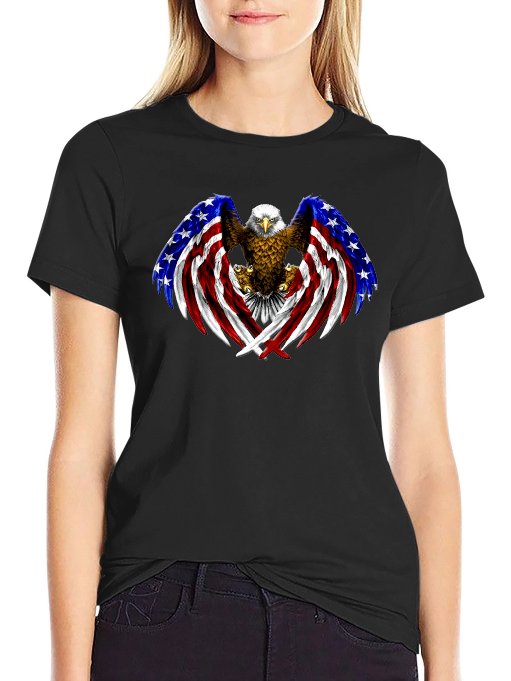 American Eagle Flag Graphic Print Mens Black T-Shirt