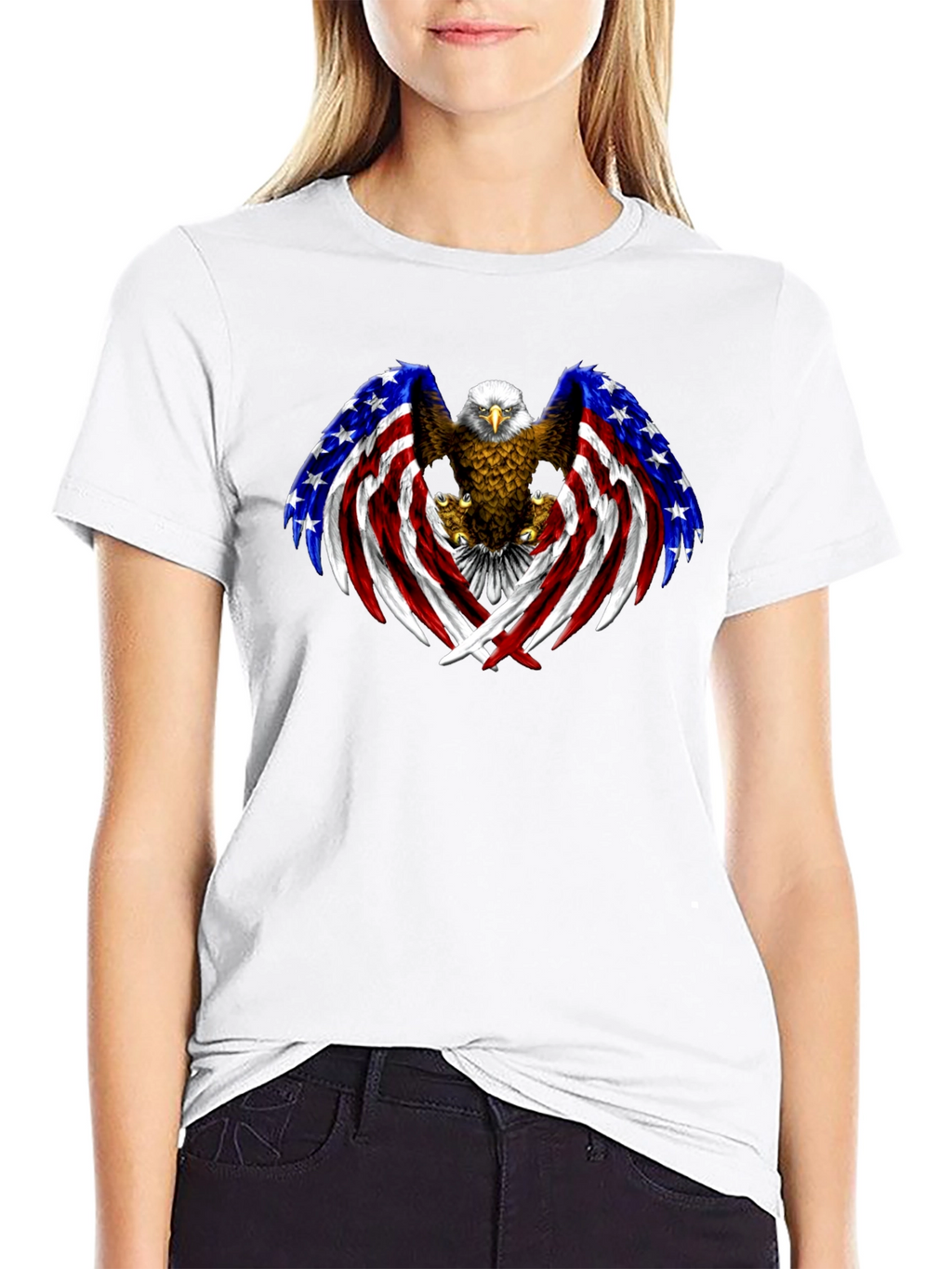 American Eagle Flag Graphic Print Mens Black T-Shirt