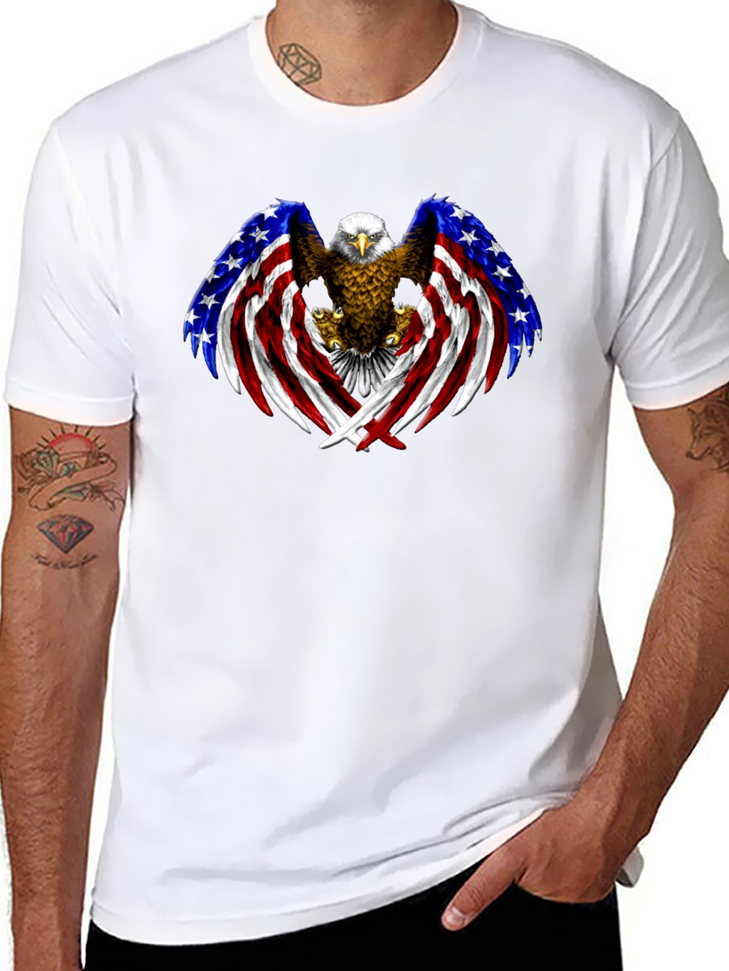American Eagle Flag Graphic Print Mens Black T-Shirt
