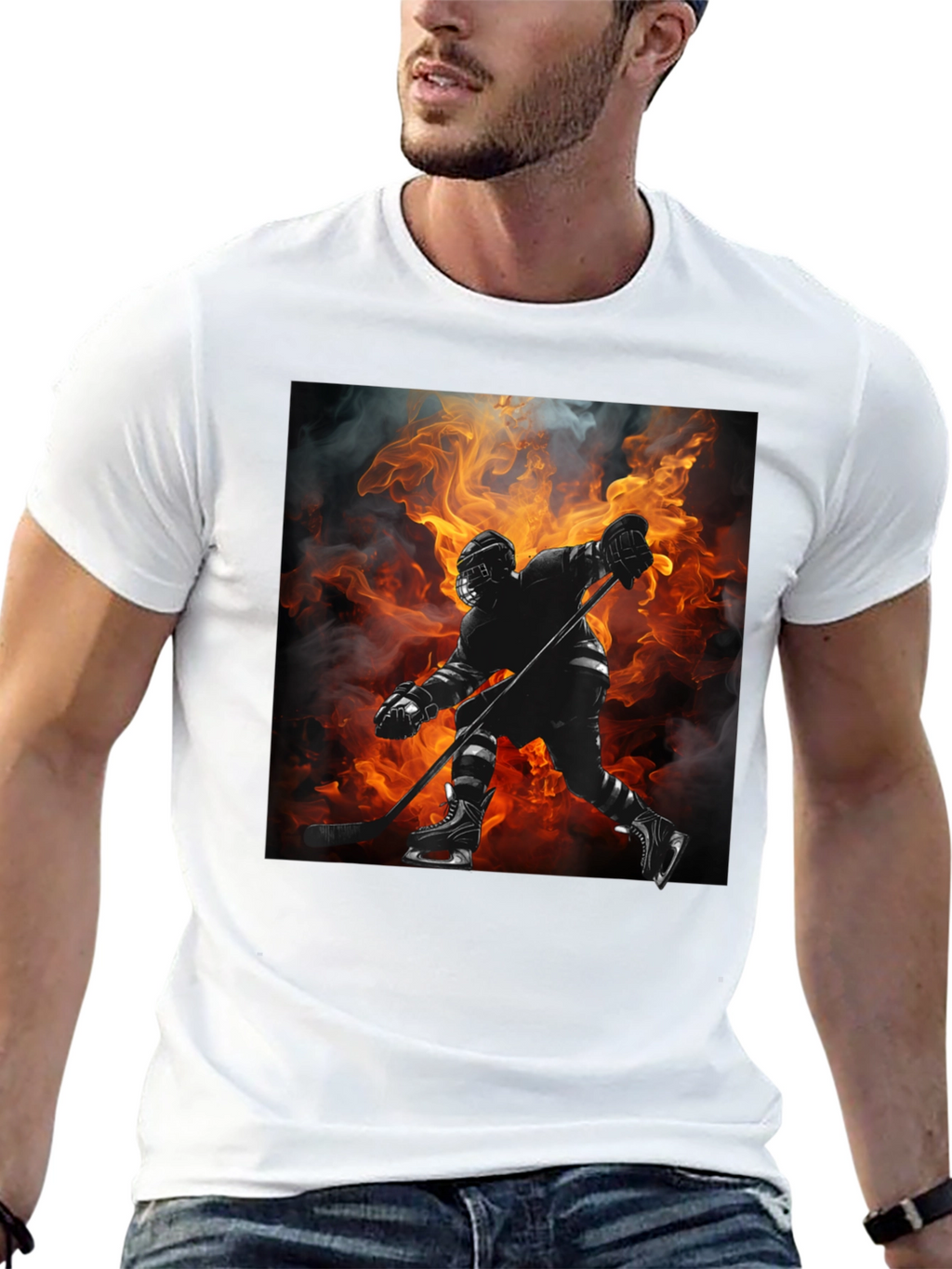 Hockey Player Flames Graphic T-Shirt