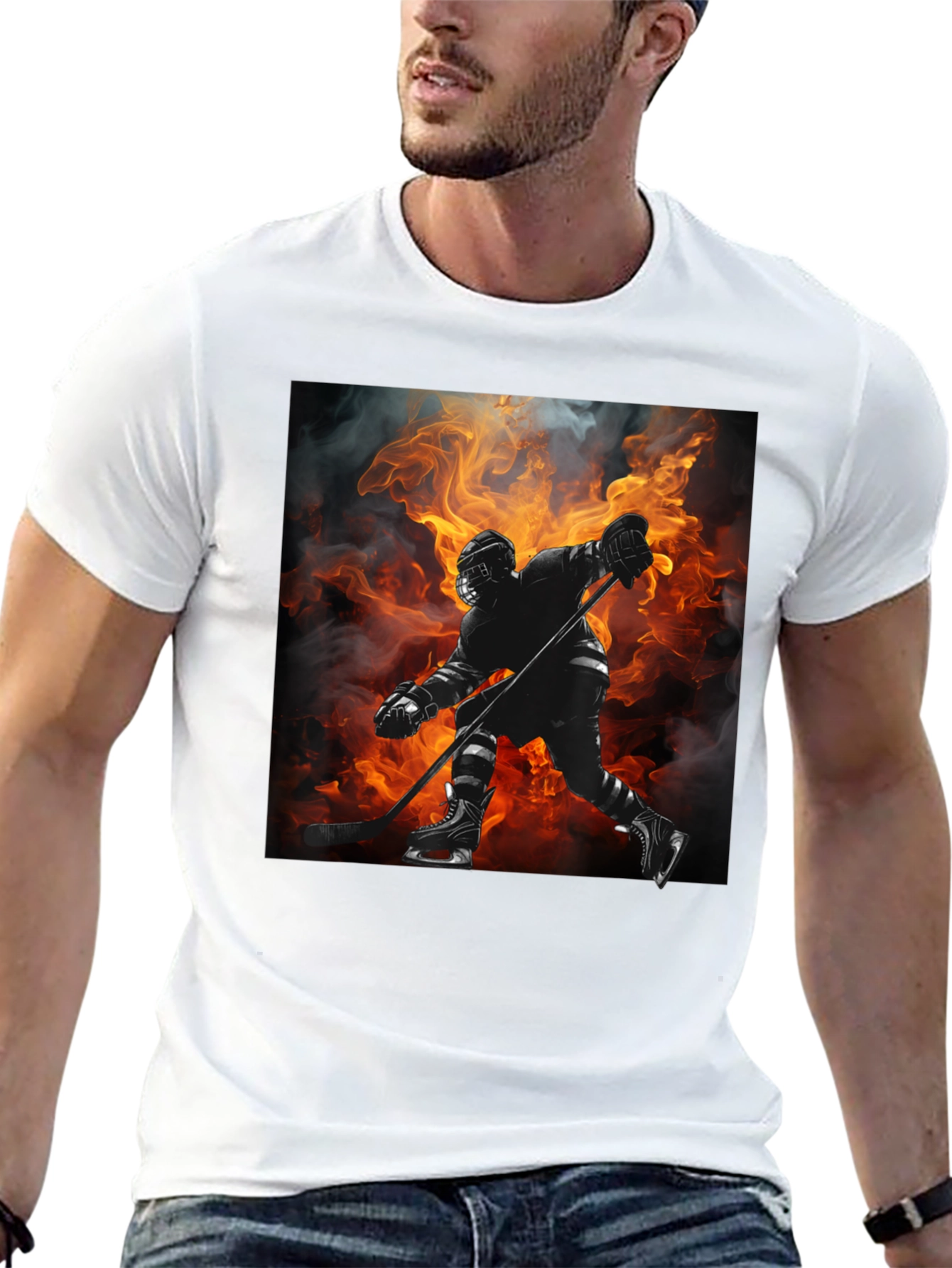 Hockey Player Flames Graphic T-Shirt