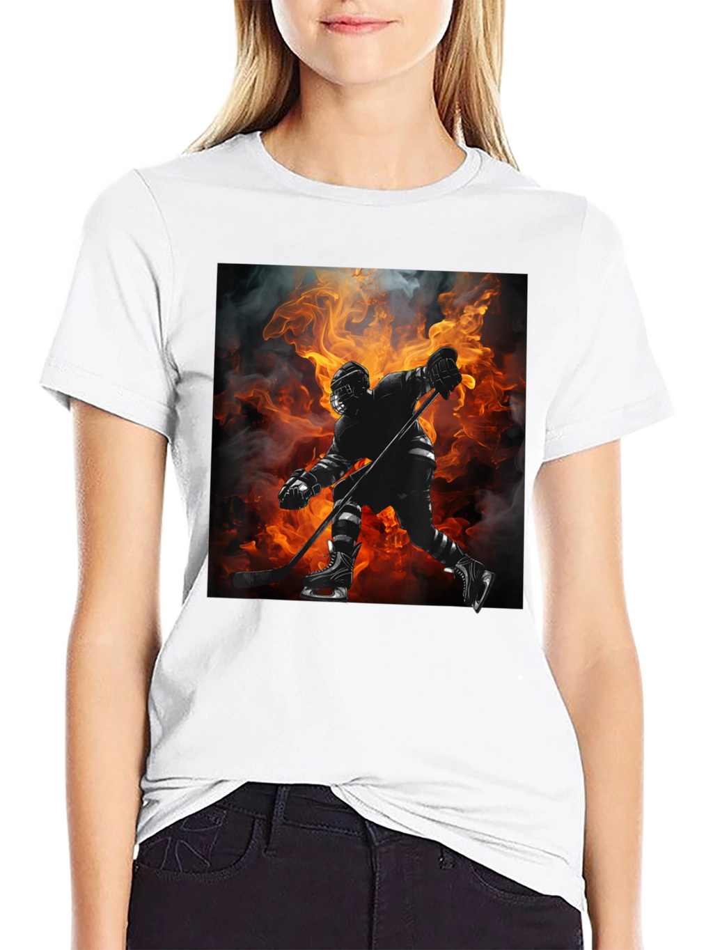 Hockey Player Flames Graphic T-Shirt